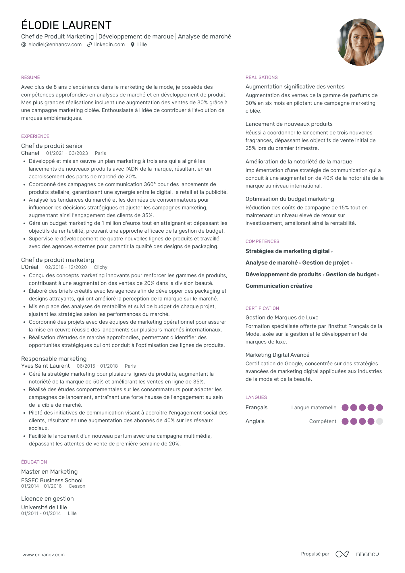 Chef de Produit Luxe Resume Example