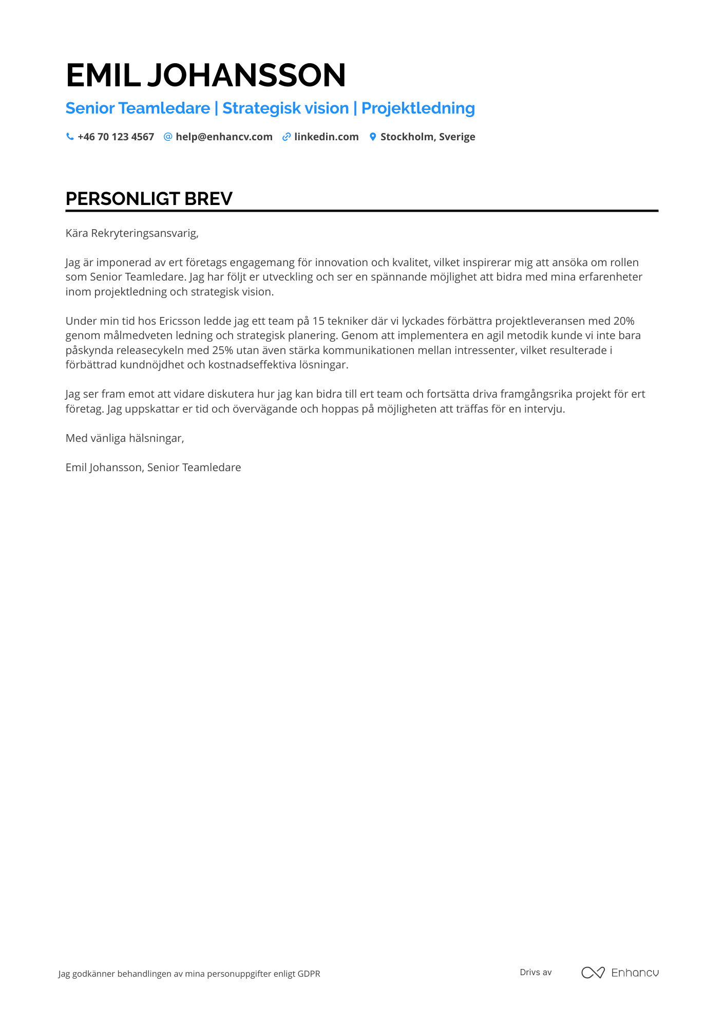 Personligt brev för Senior Teamledare Resume Example