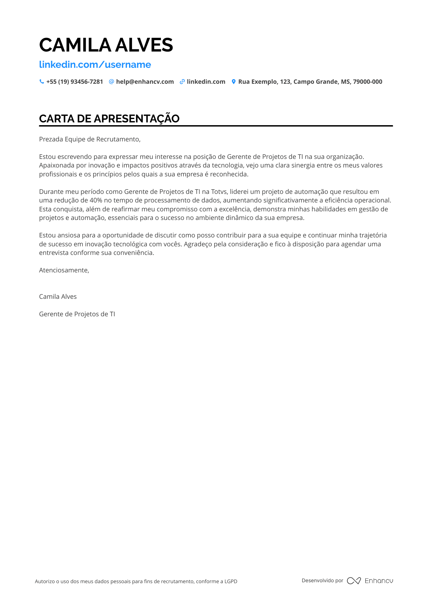 Executivo de Produtos Resume Example