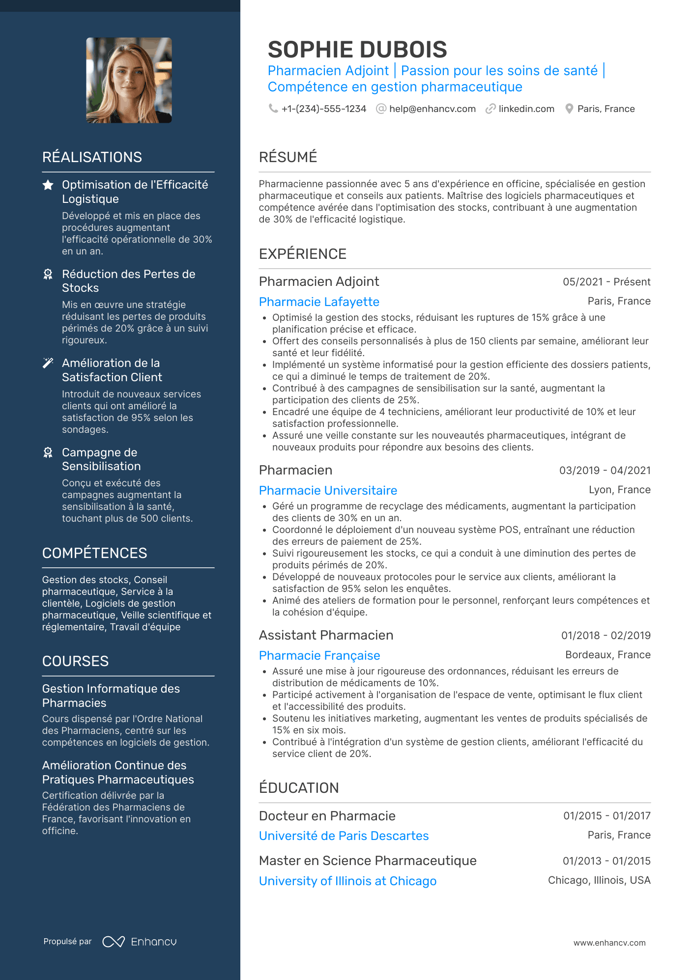 Exemple de CV de pharmacien adjoint Resume Example