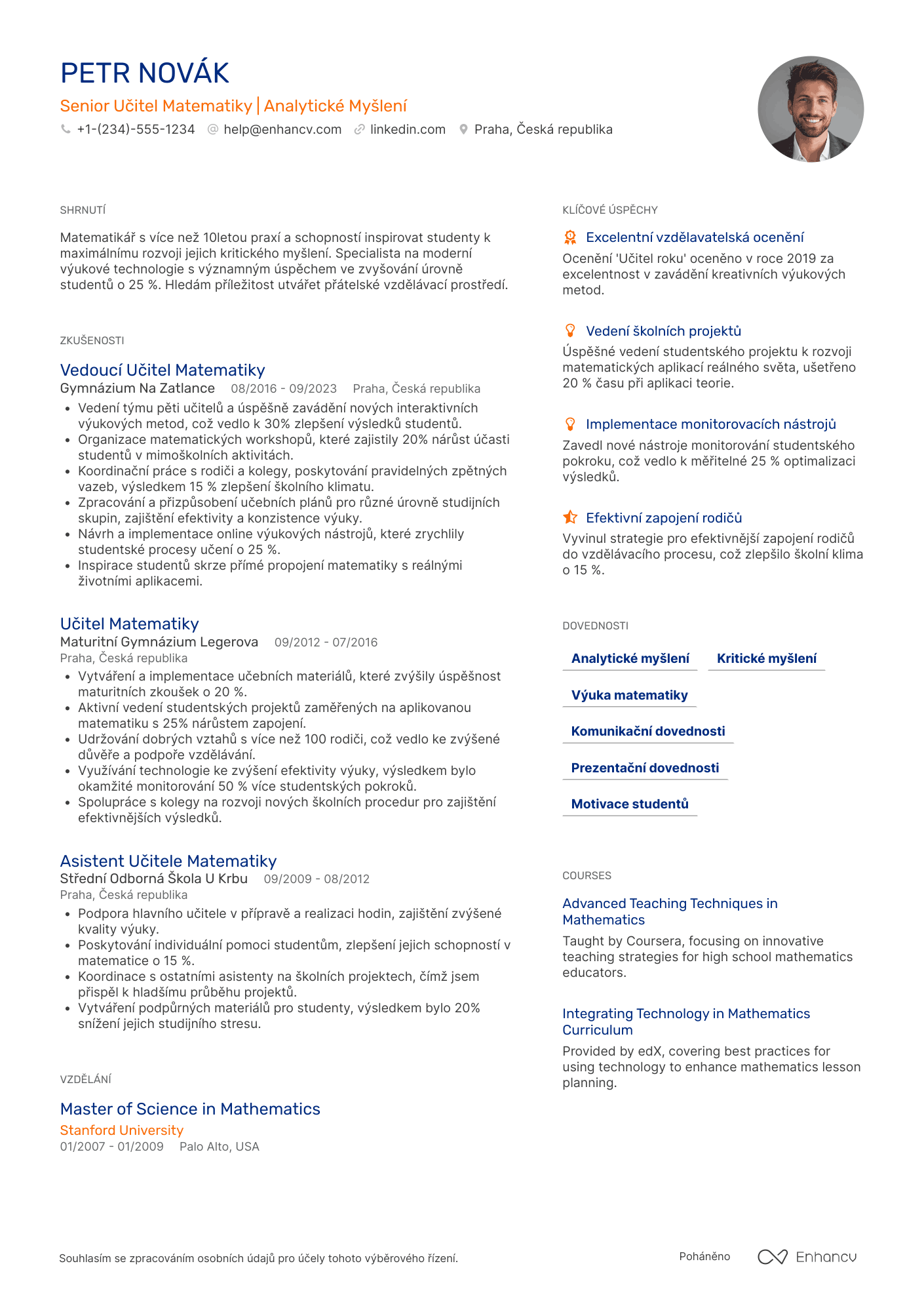 Životopis pro Senior učitel matematiky Resume Example