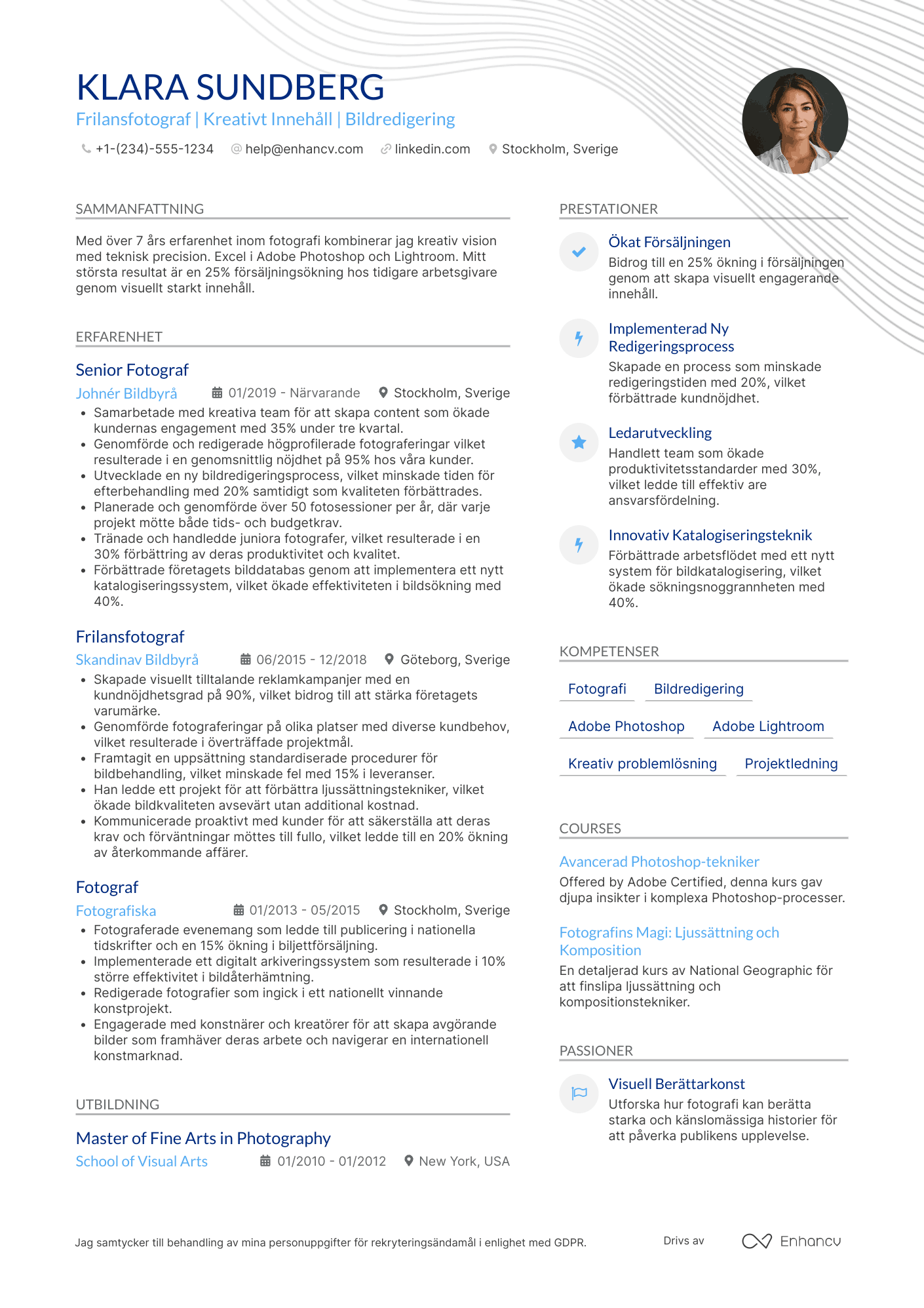 CV för Frilansfotograf Resume Example