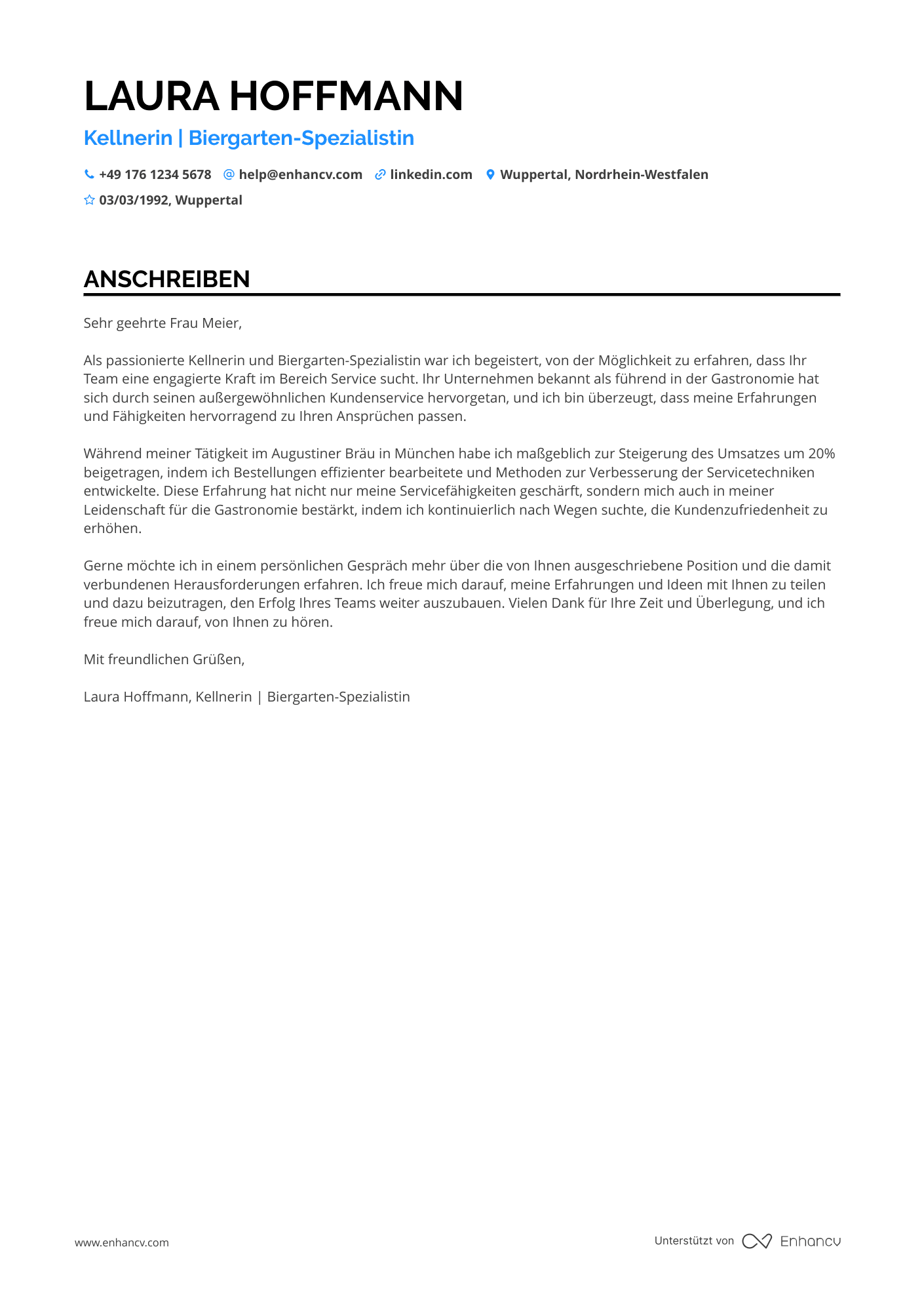 Kellner für Biergarten Resume Example