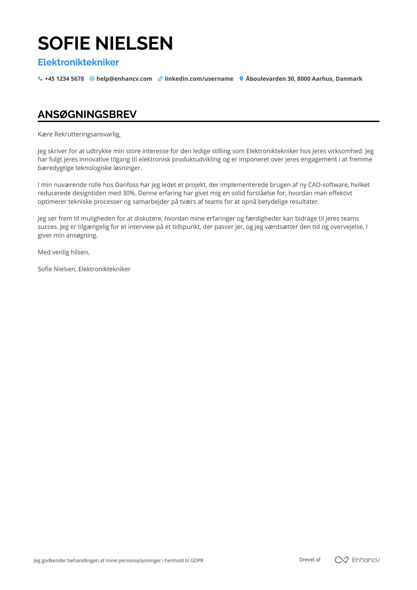 Ansøgningsbrev til Elektroniktekniker Resume Example