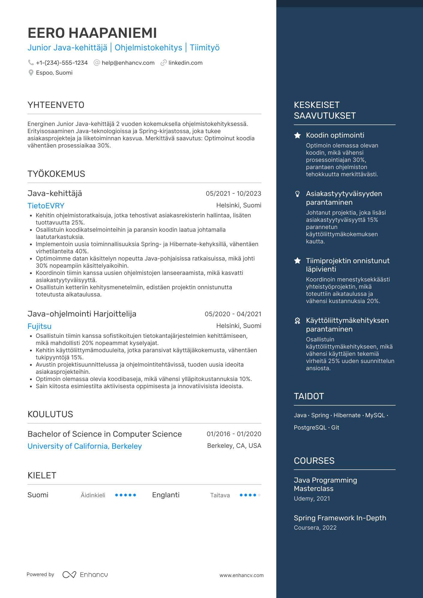 Ansioluettelo Junior Java kehittäjä Resume Example