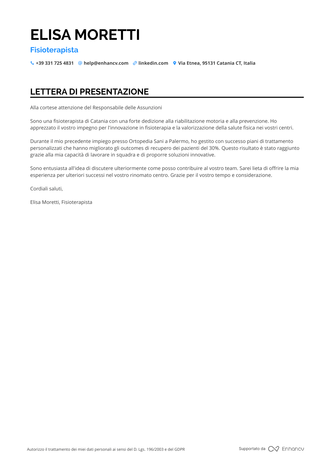 Fisioterapista Junior Resume Example