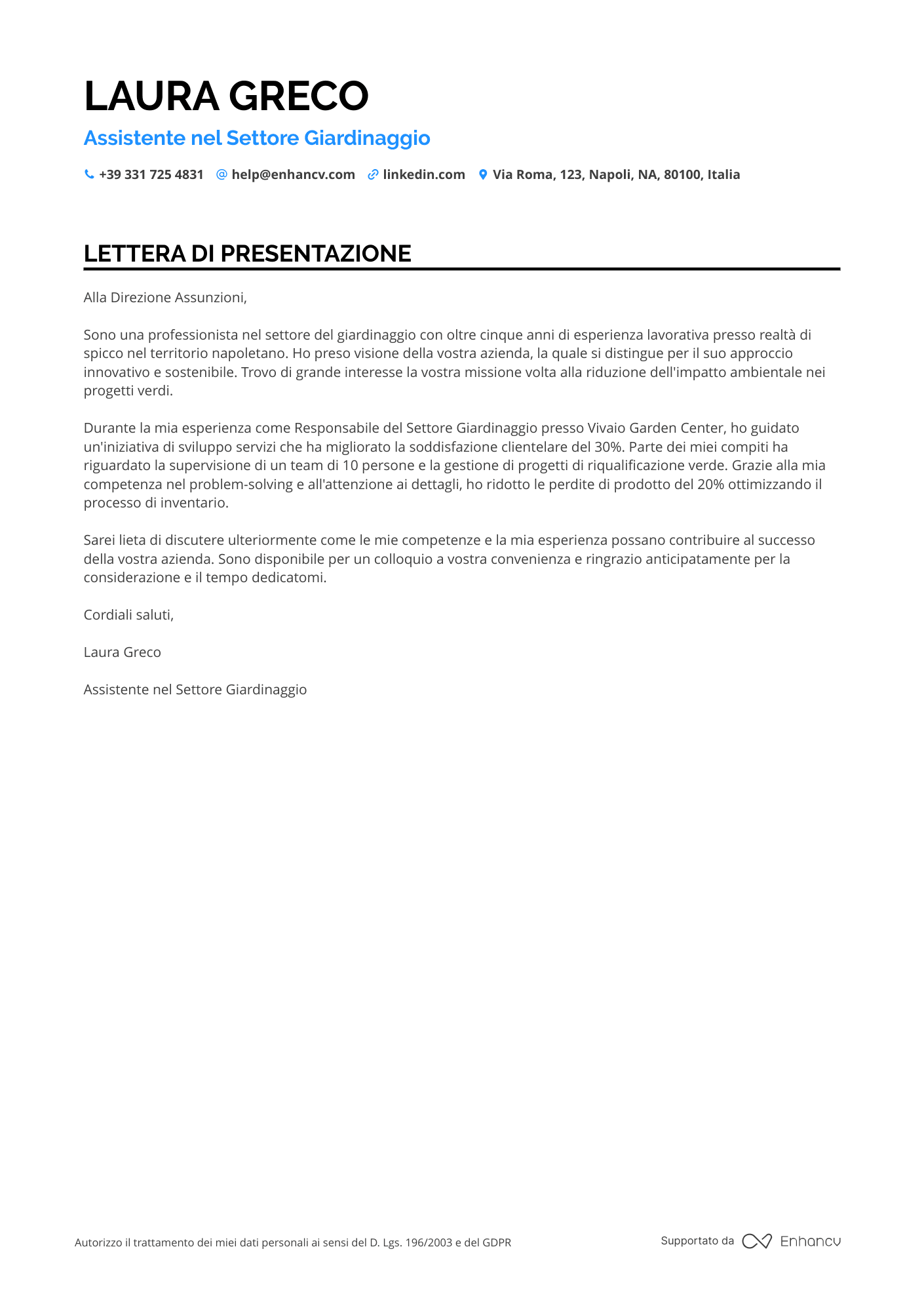 Giardiniere Senior Resume Example