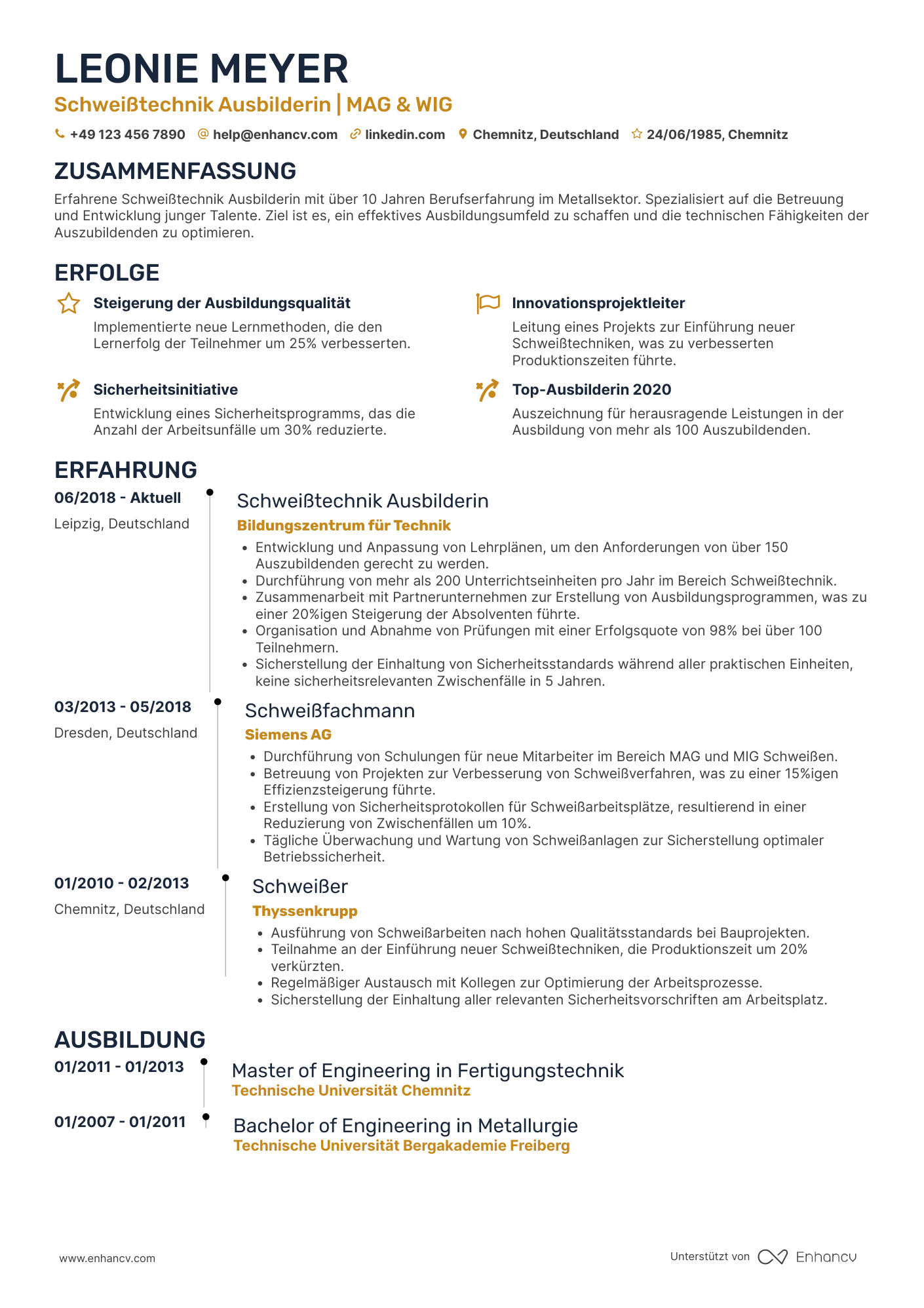 Lebenslauf als Schweißer Ausbilder Resume Example