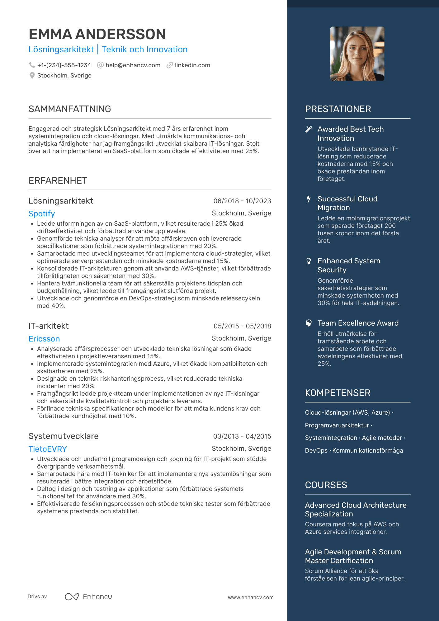 CV för Lösningsarkitekt Resume Example