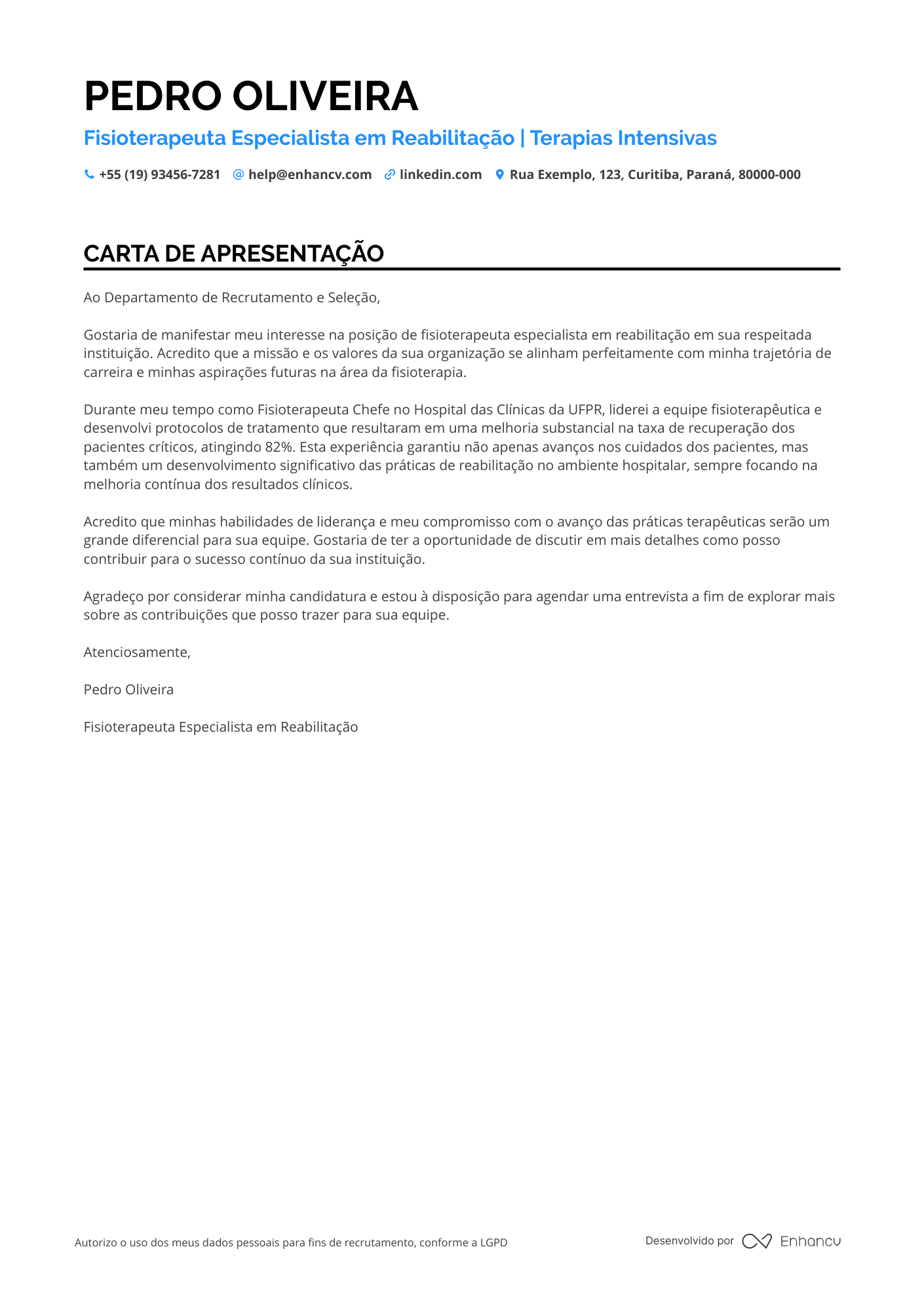 Fisioterapeuta de Saúde da Mulher Resume Example