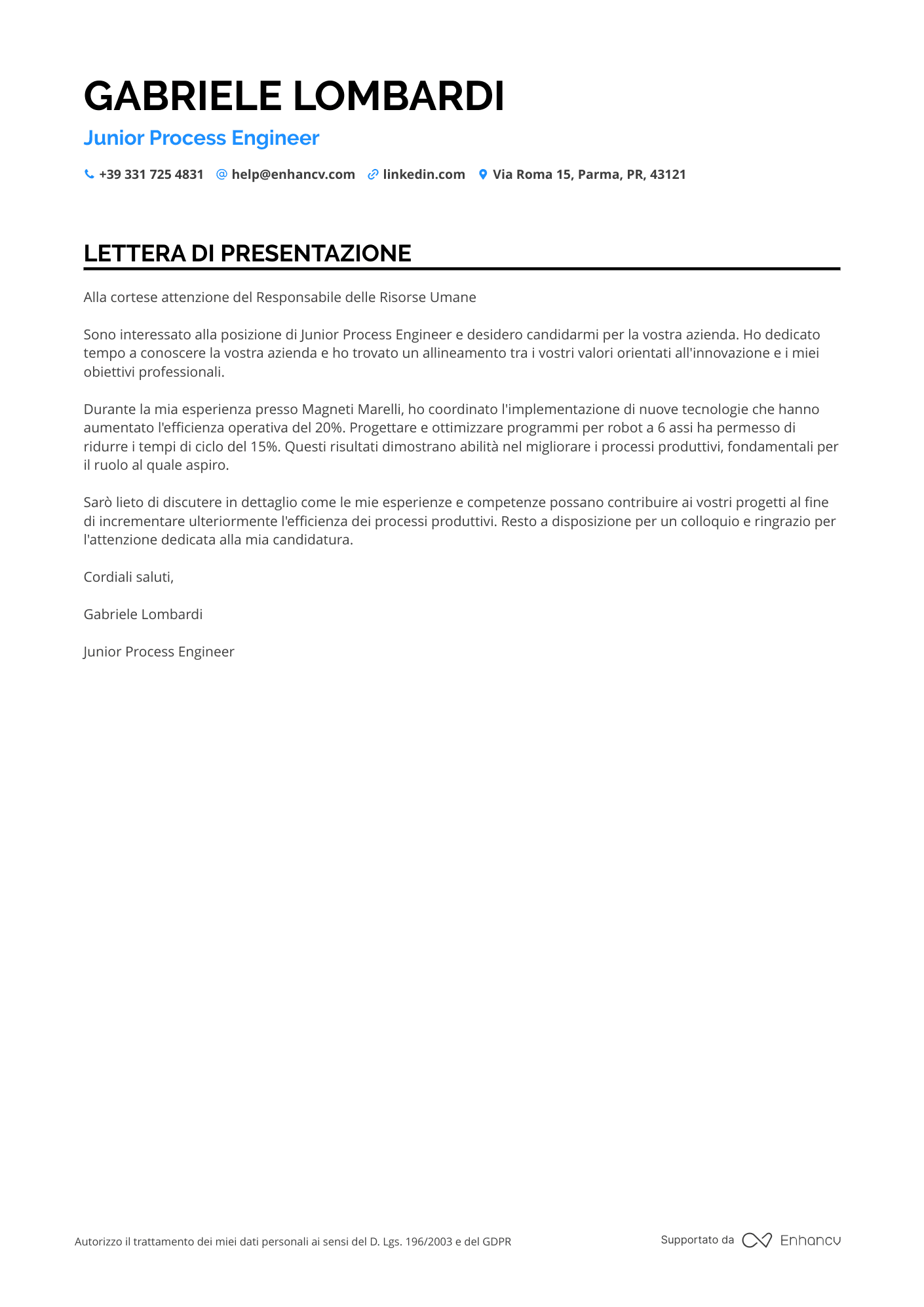 Ingegnere Senza Esperienza Resume Example