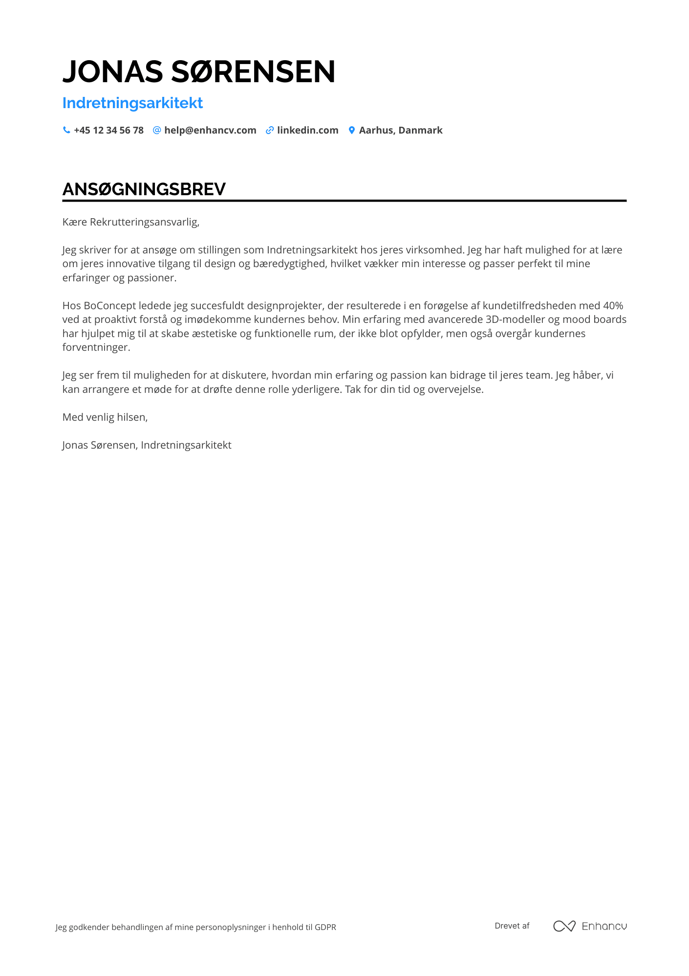 Ansøgningsbrev til Indretningsarkitekt Resume Example