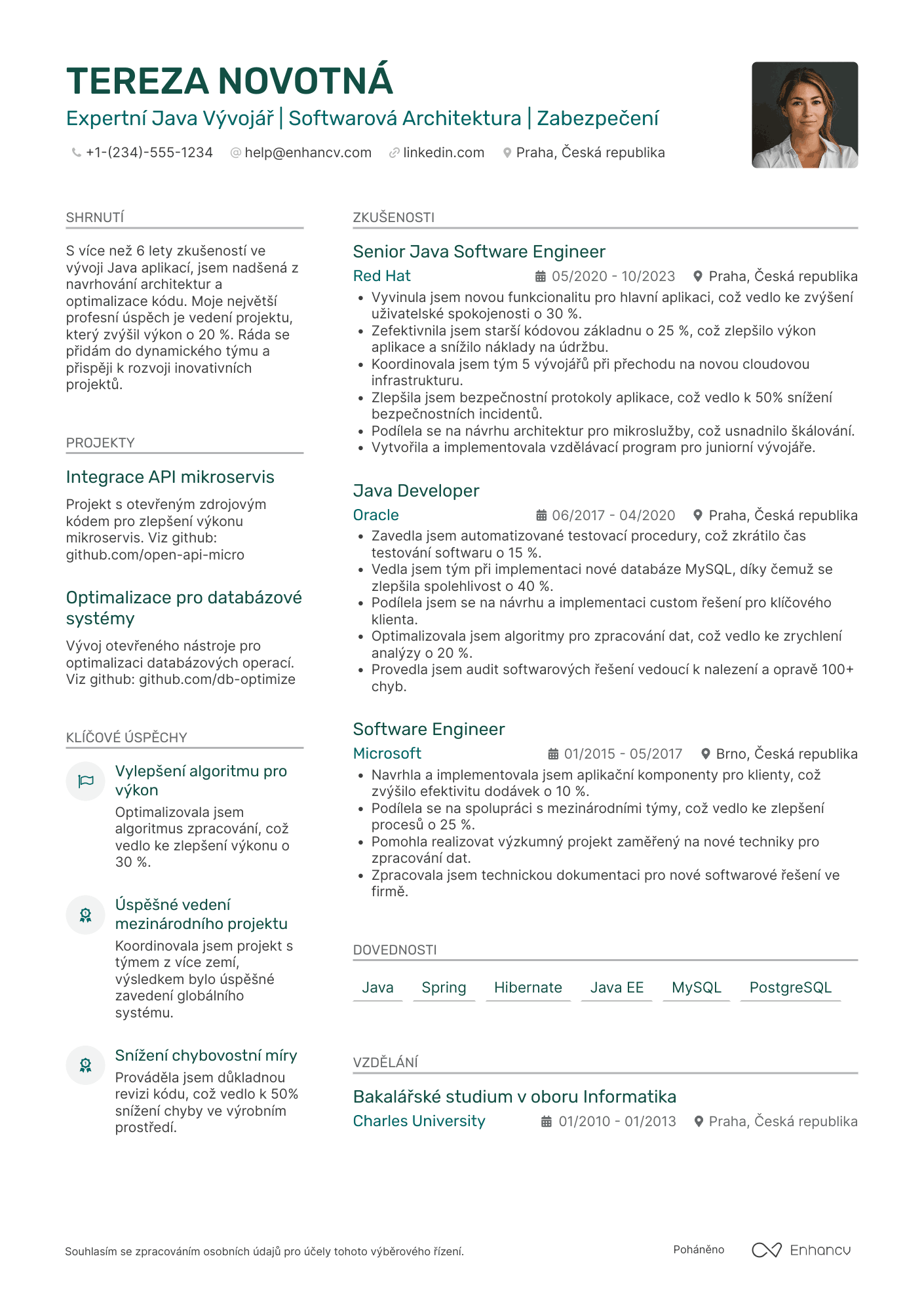 Životopis pro Expertní Java vývojář Resume Example