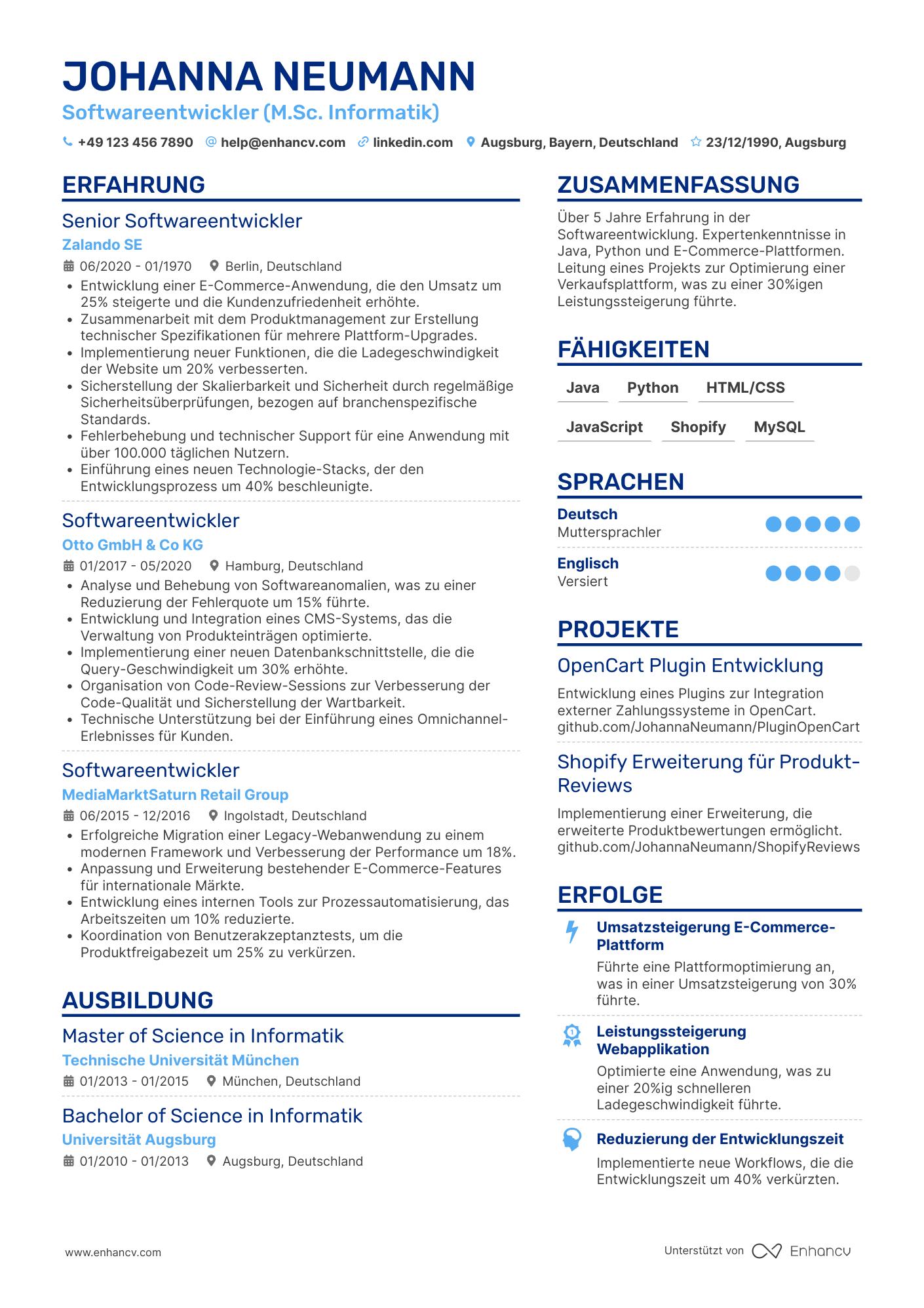 Lebenslauf in Softwareentwickler für E Commerce Resume Example