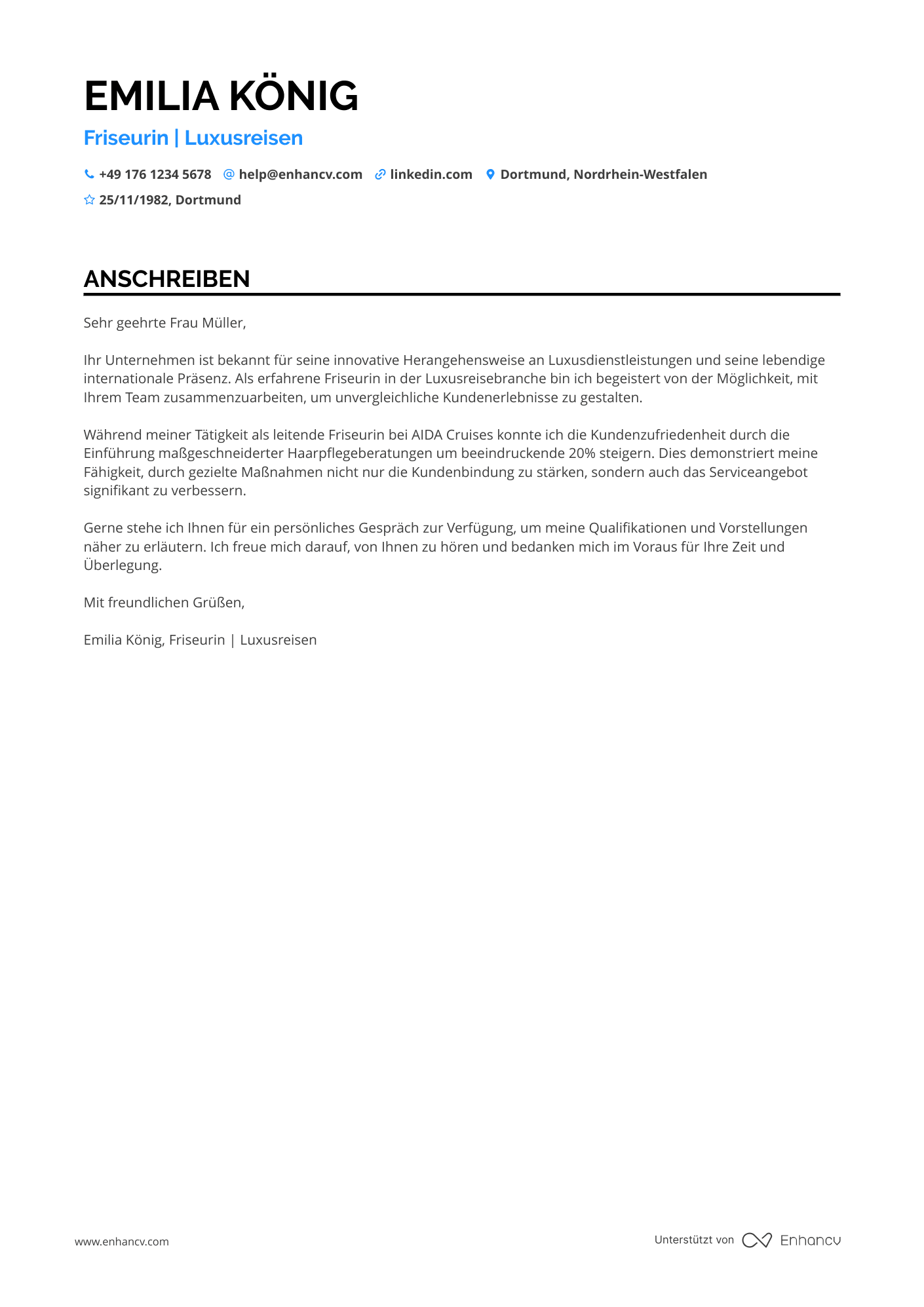 Friseurin in der Reise  und Tourismusbranche Resume Example