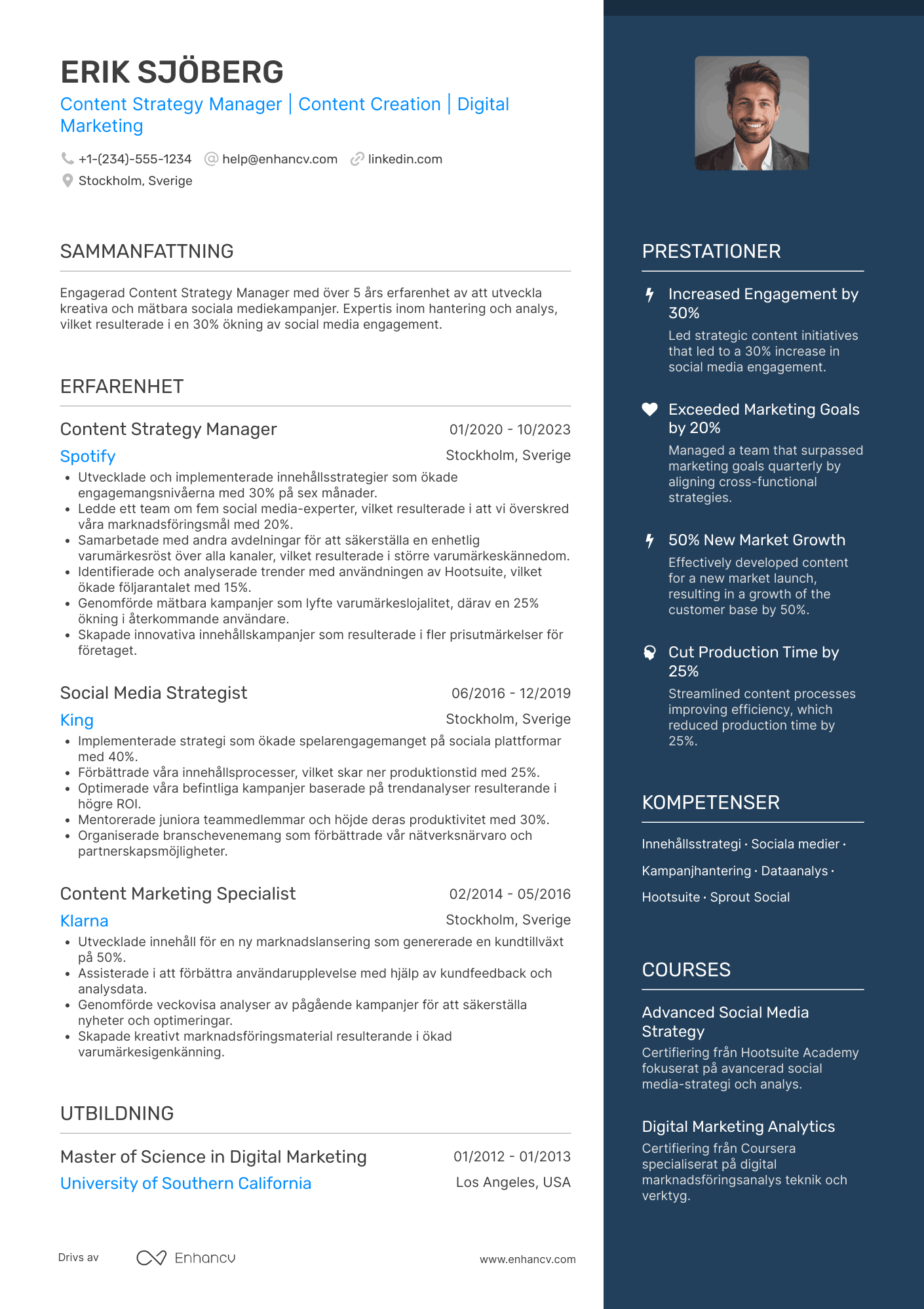 CV för Content Strategy Manager Social Media Resume Example