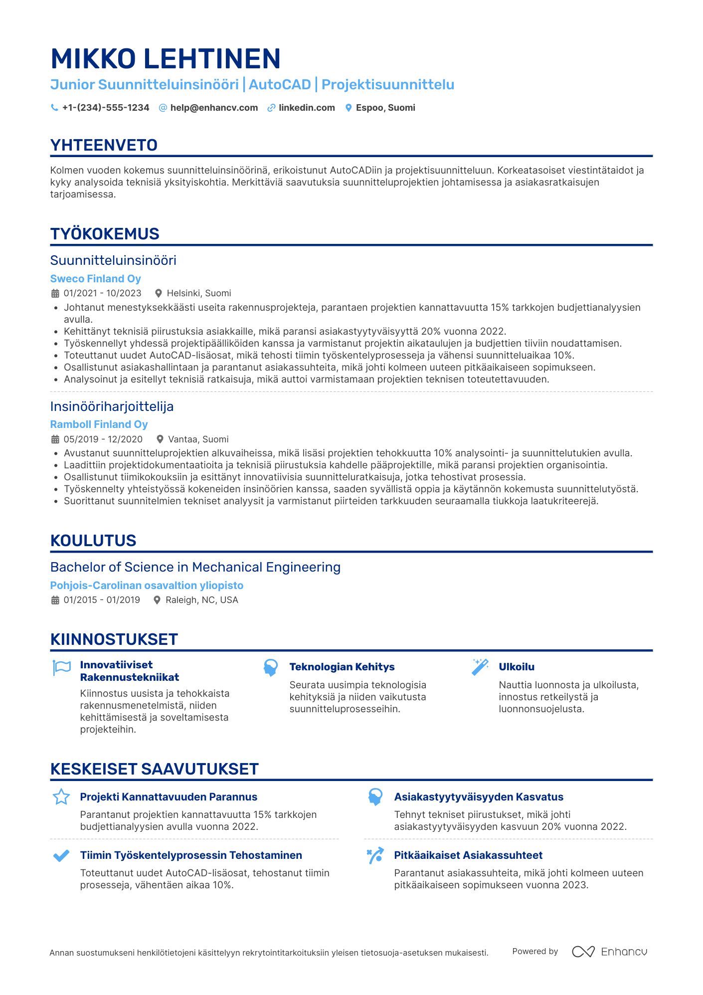 Ansioluettelo Junior Suunnitteluinsinööri Resume Example