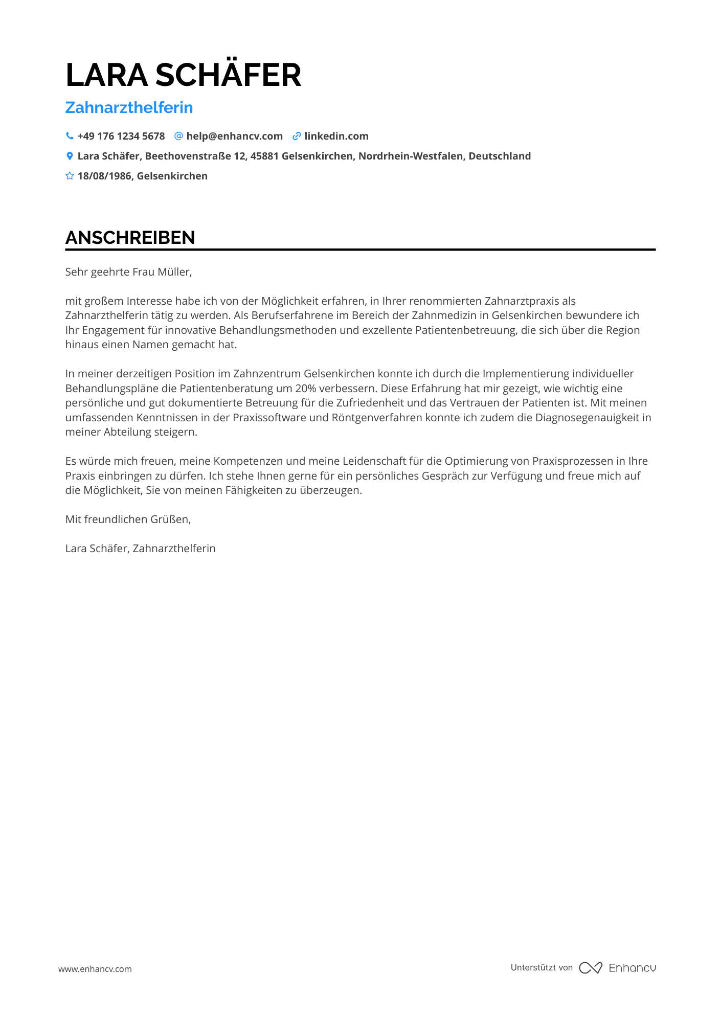 Zahnarzthelferin in der Kieferorthopädie Resume Example