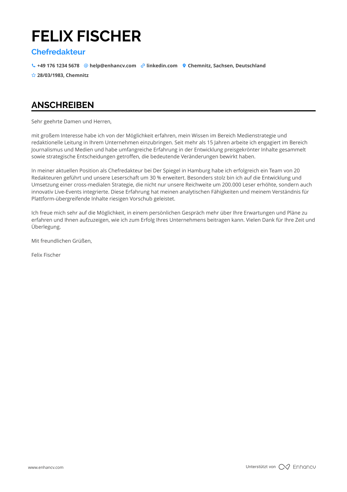 Chefredakteur Resume Example