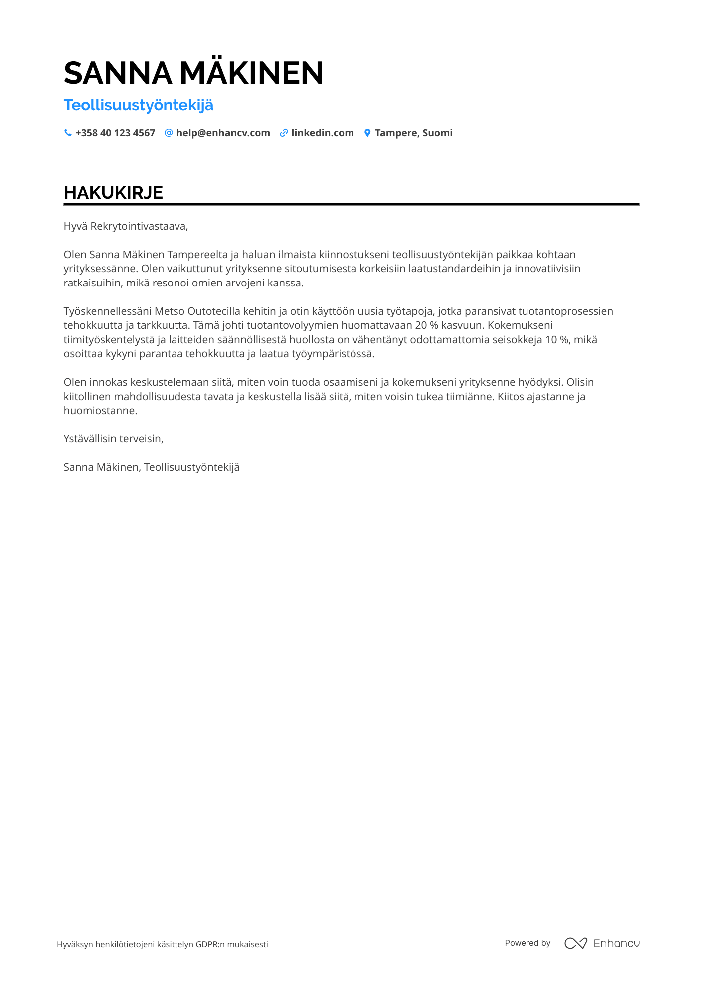 Hakukirje Teollisuustyöntekijä Kokoonpano Resume Example