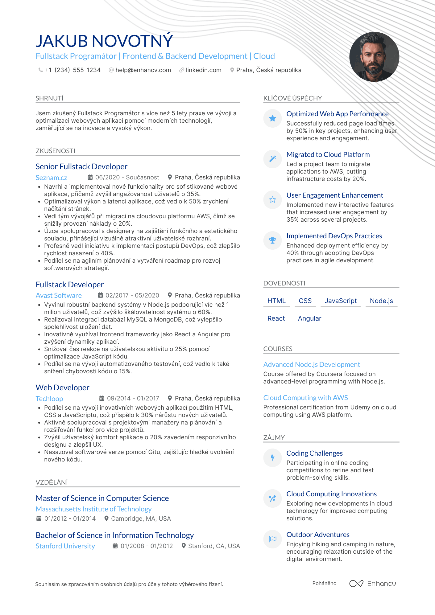 Životopis pro Fullstack Programátor Resume Example