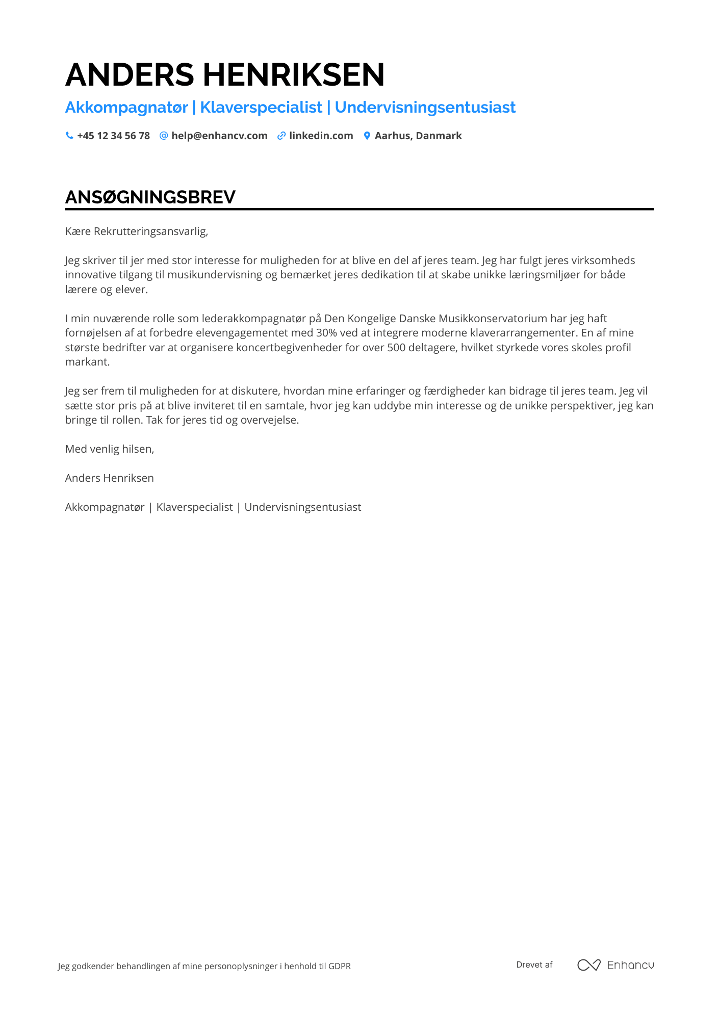Ansøgningsbrev til Akkompagnatør Resume Example