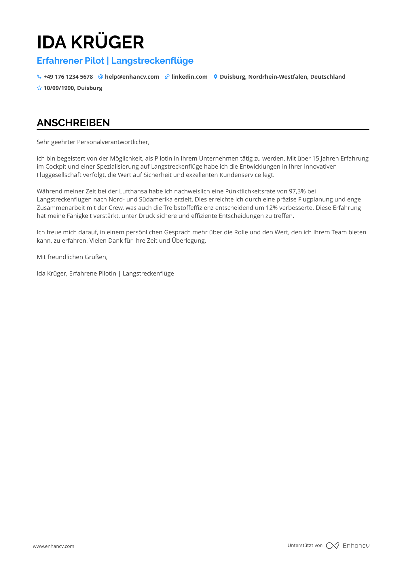 Pilot mit umfangreicher Erfahrung Resume Example