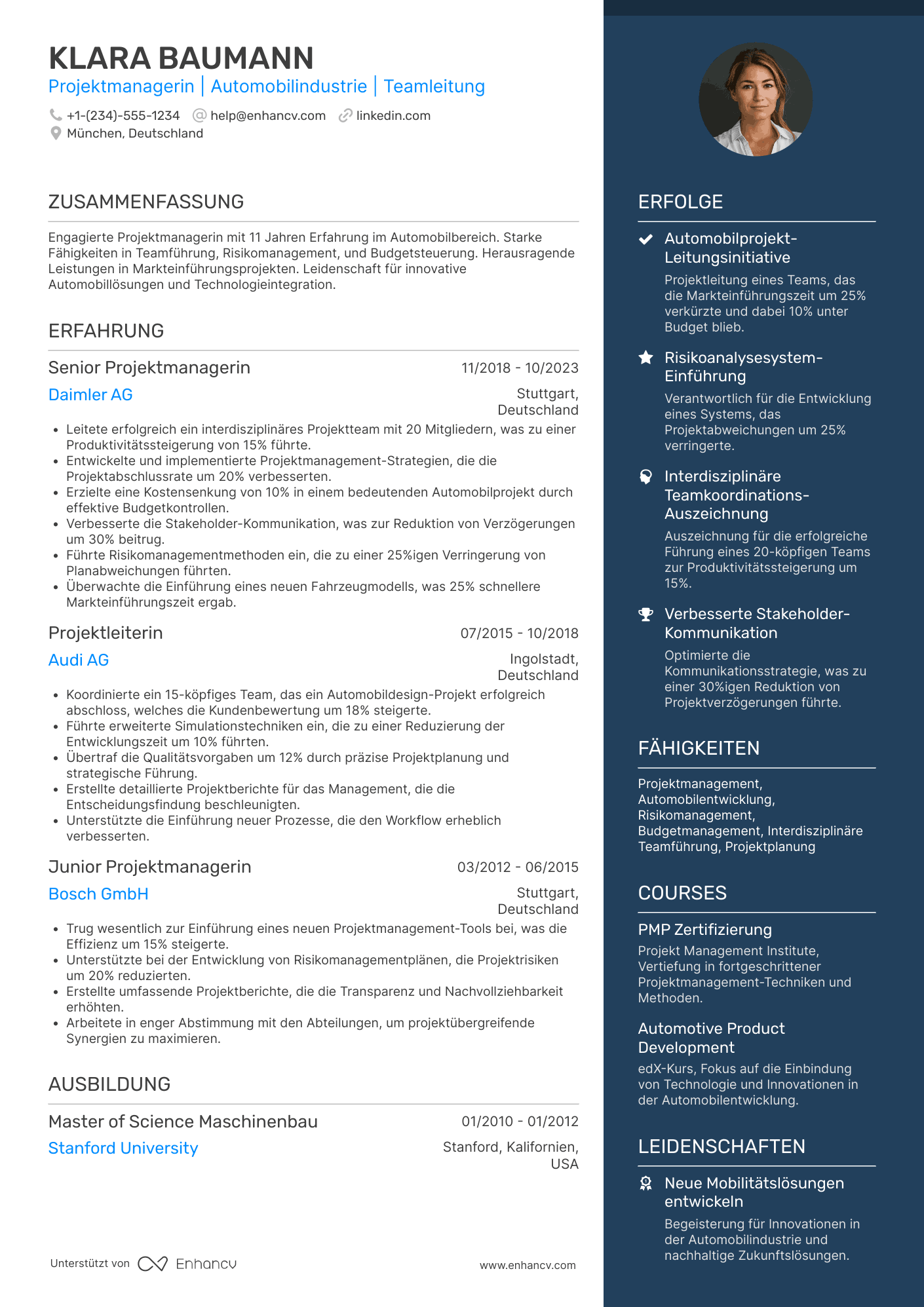 Lebenslauf Projektmanager Automobilindustrie Resume Example