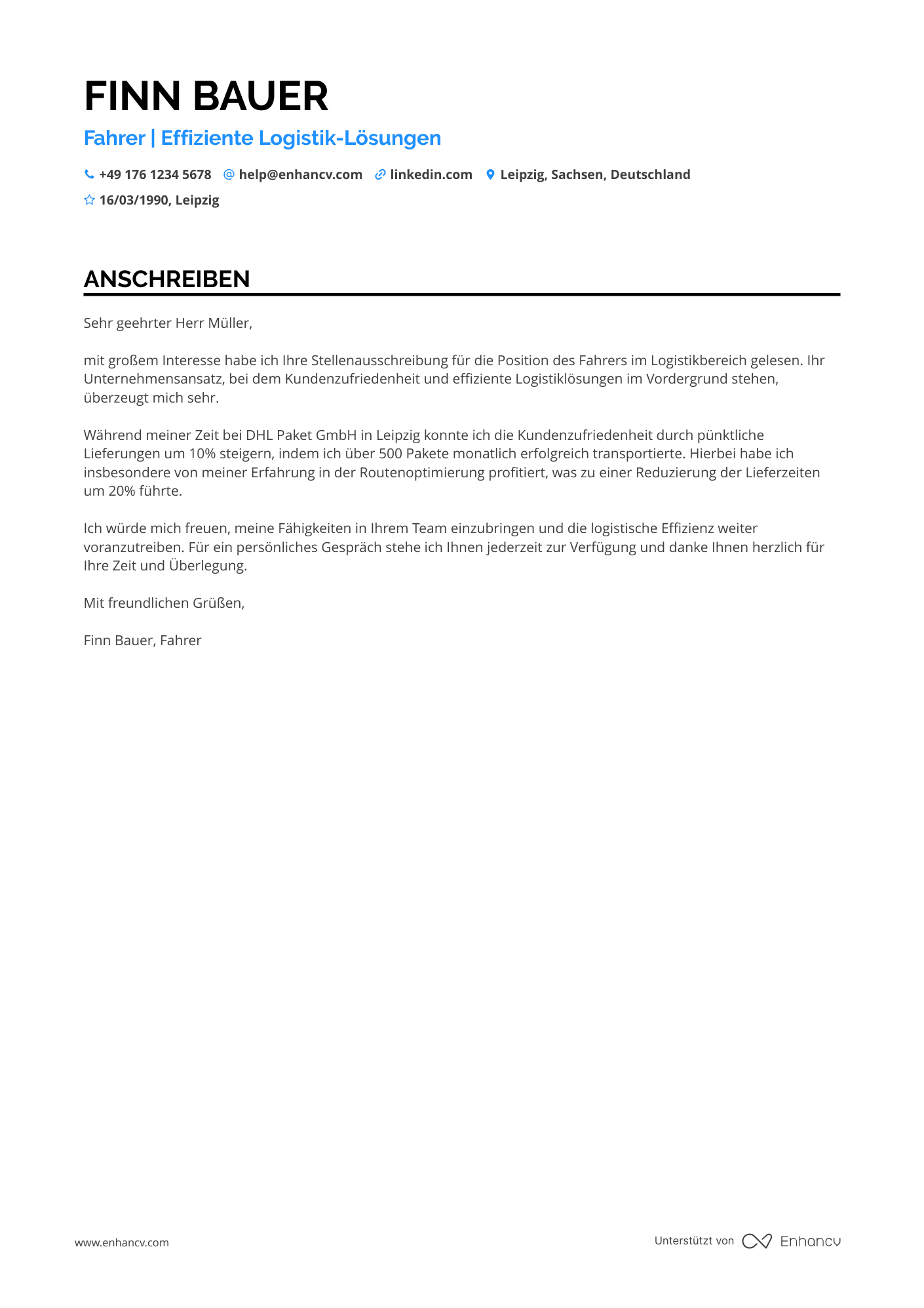 Fahrer ohne Berufserfahrung Resume Example
