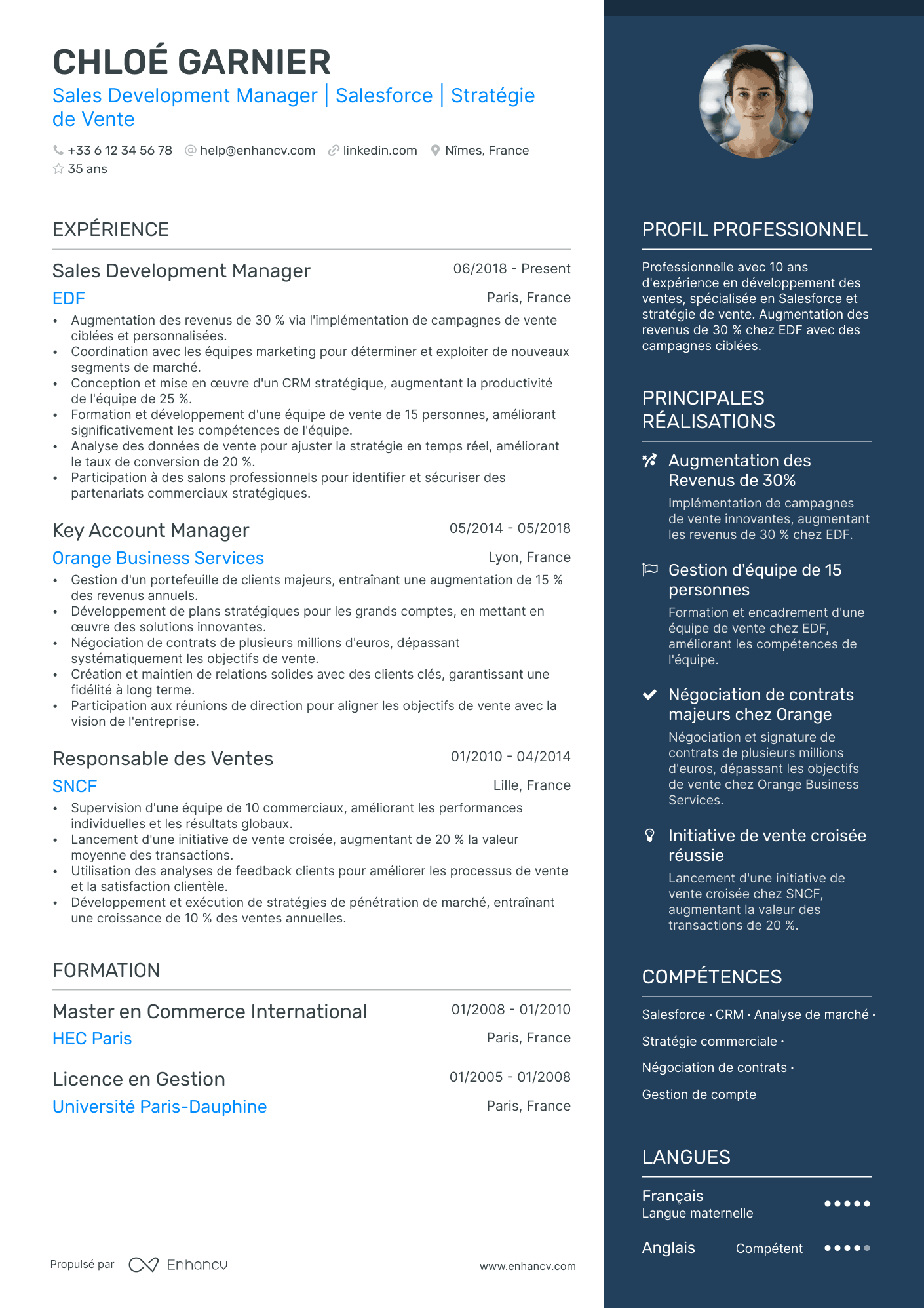 Commercial Sédentaire Resume Example