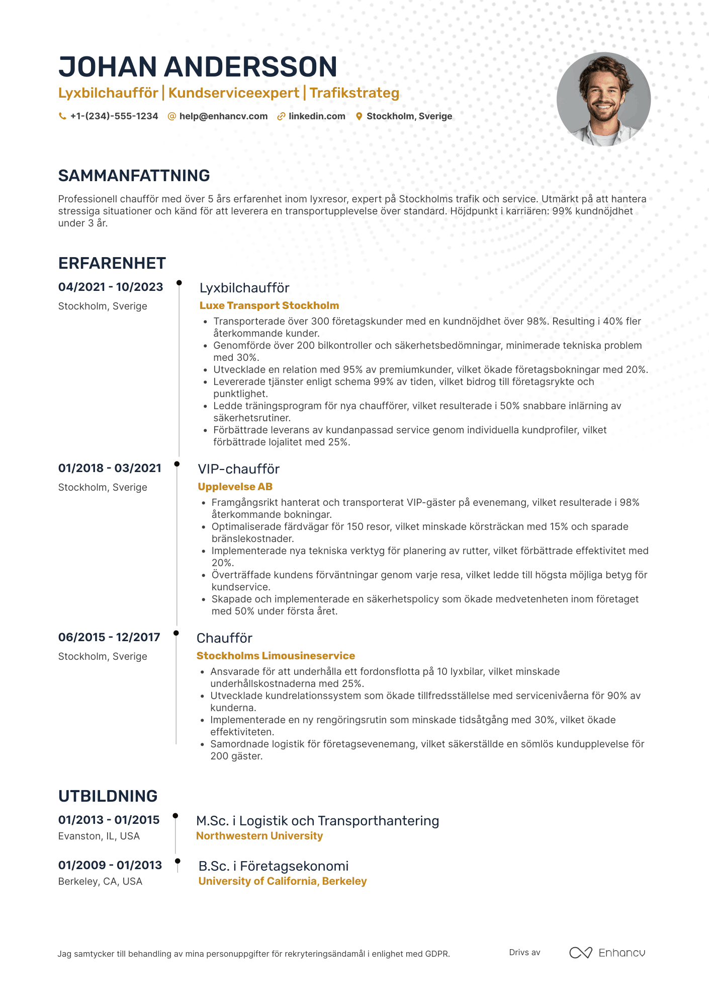 CV för Luxury Car Chaufför Resume Example