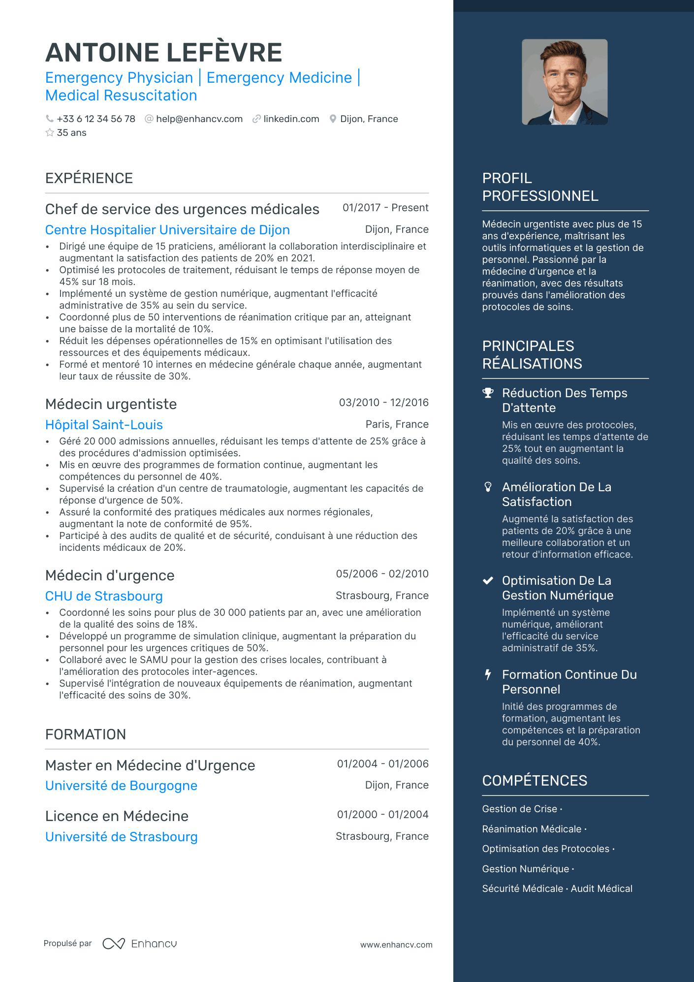 Médecin Chef de Service Resume Example