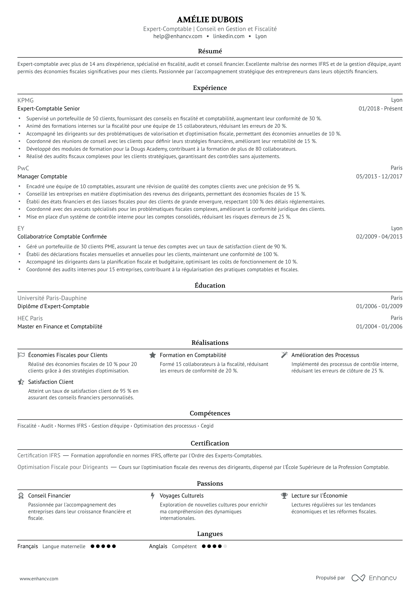 CV Expert comptable Resume Example