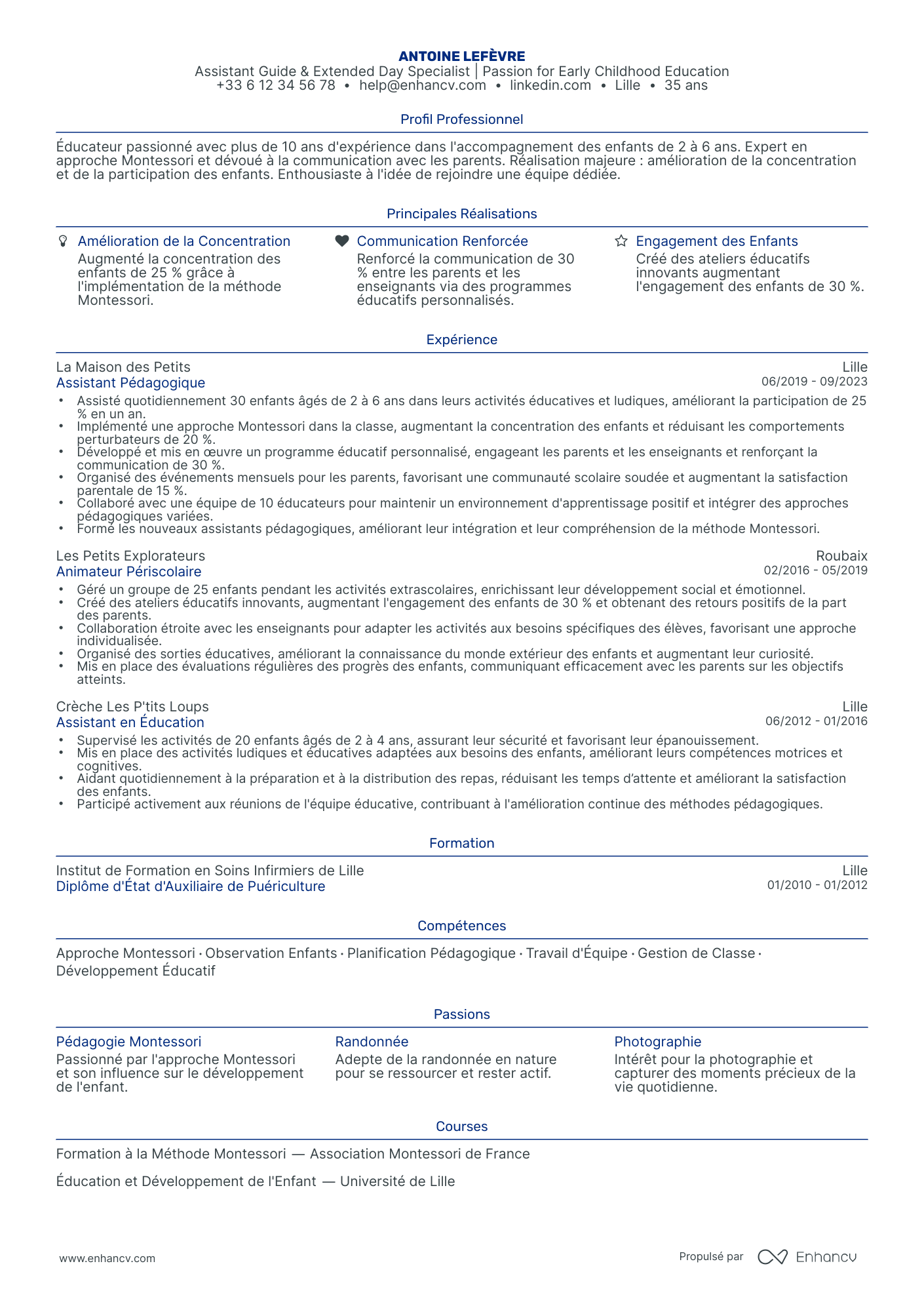 Enseignant adjoint Resume Example