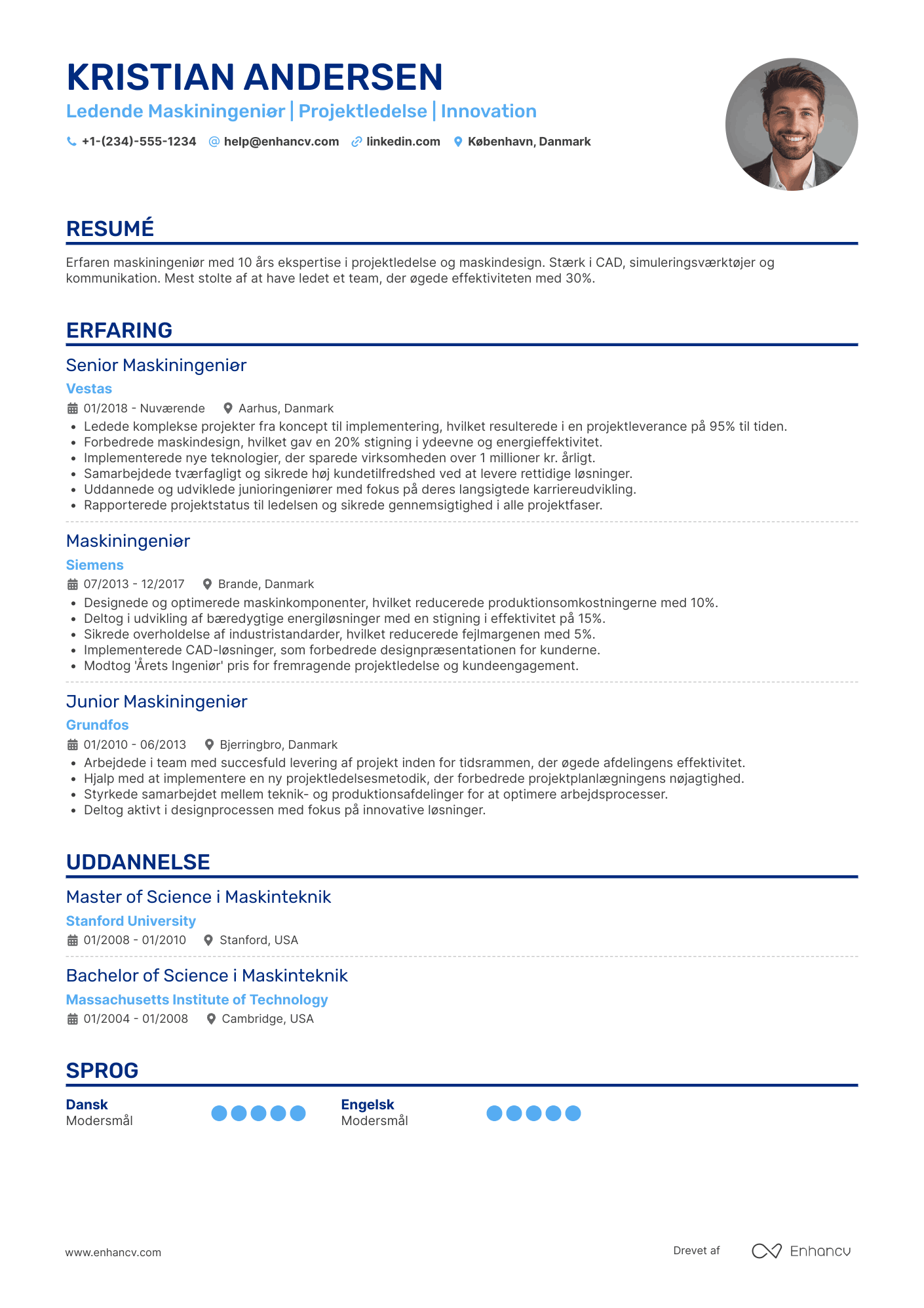 CV til Ledende Maskiningeniør Resume Example