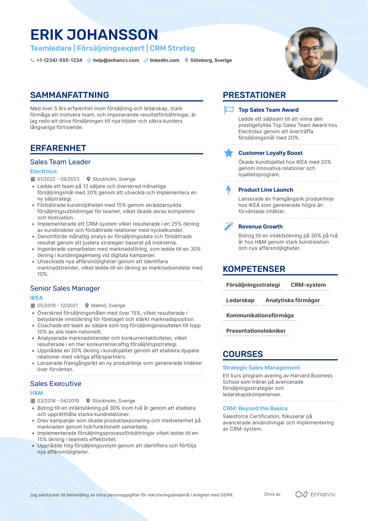 CV för Teamledare Försäljning Resume Example