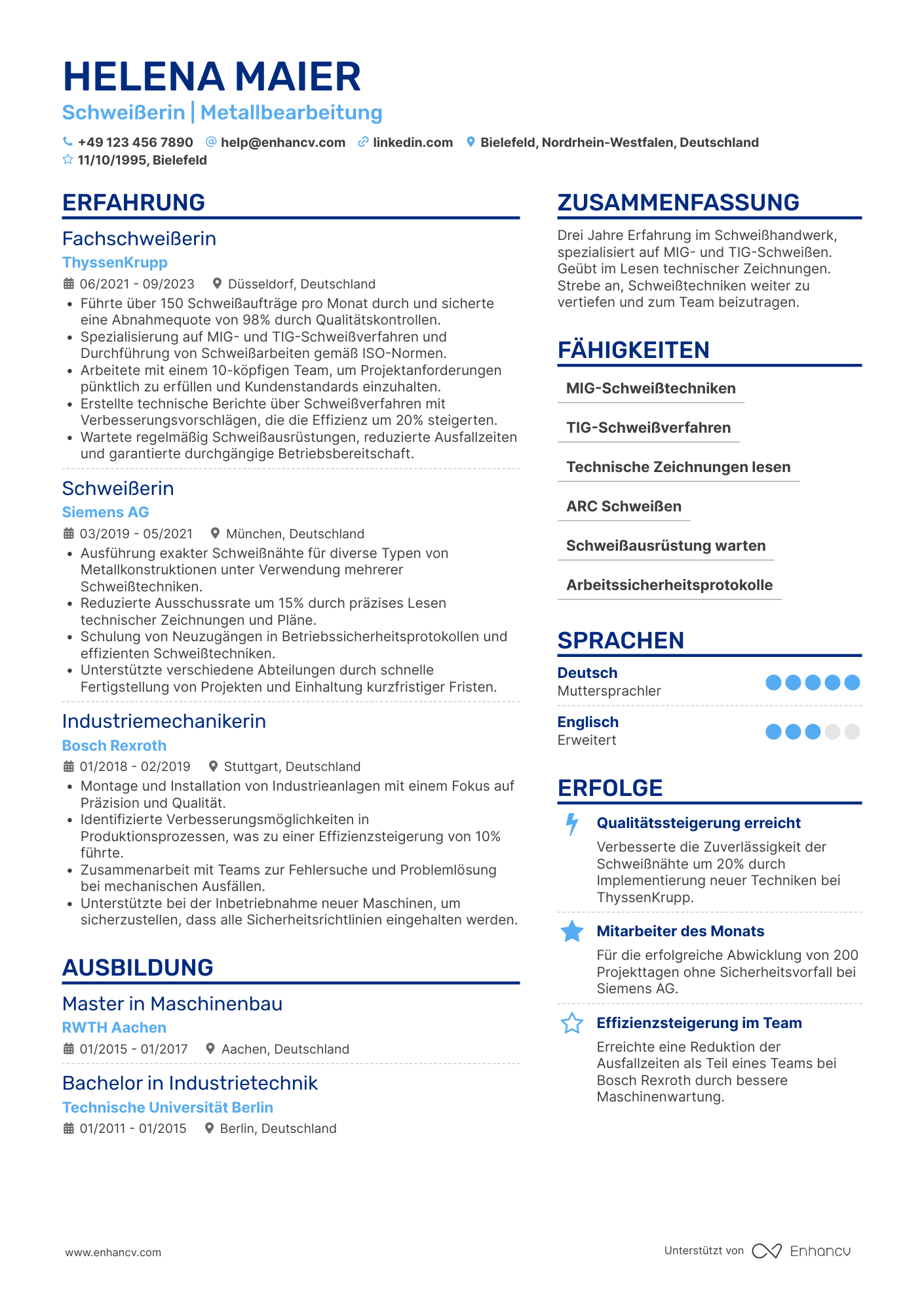 Lebenslauf als Einstiegslevel Schweißer Resume Example