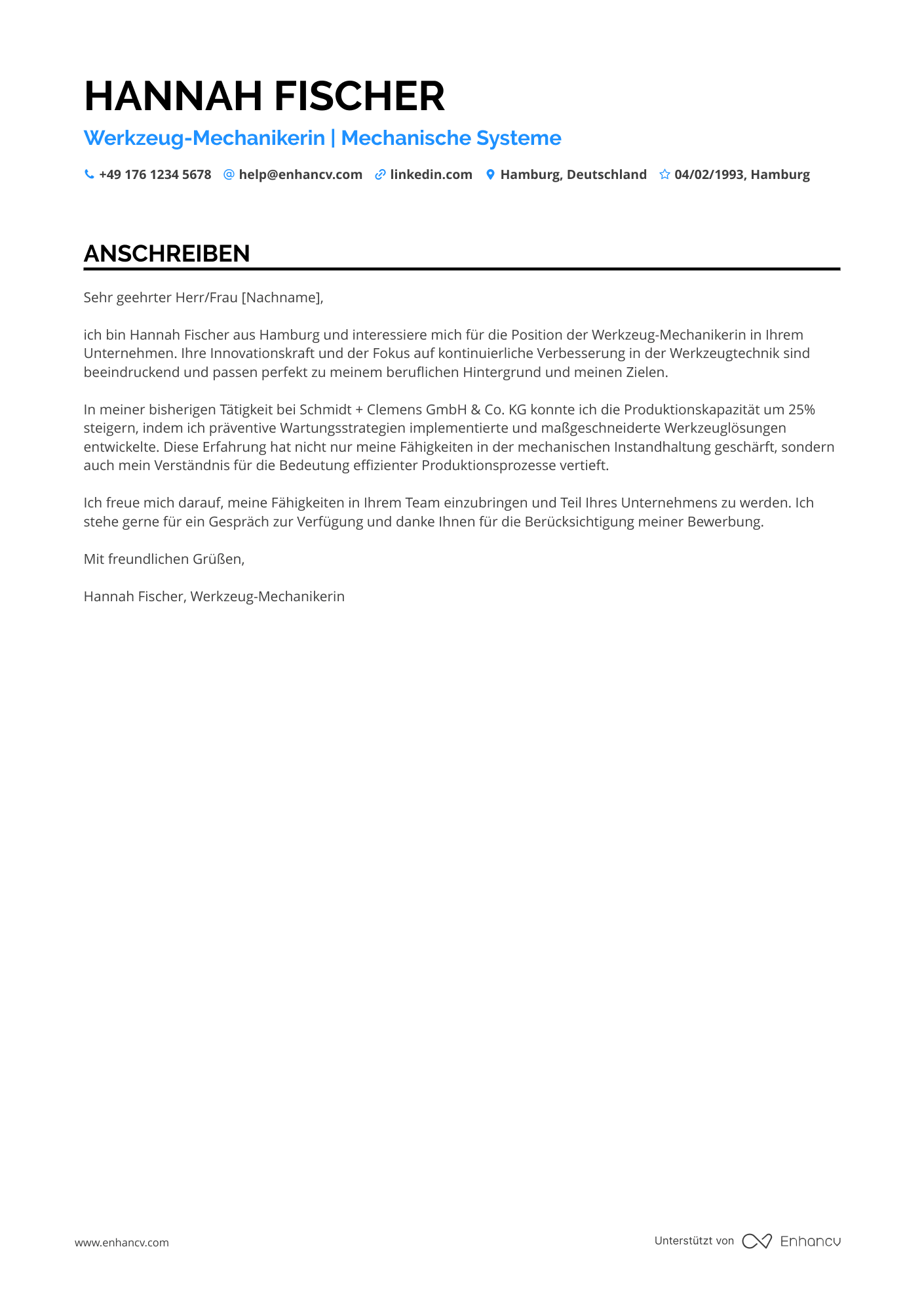 Werkzeug Mechaniker Resume Example