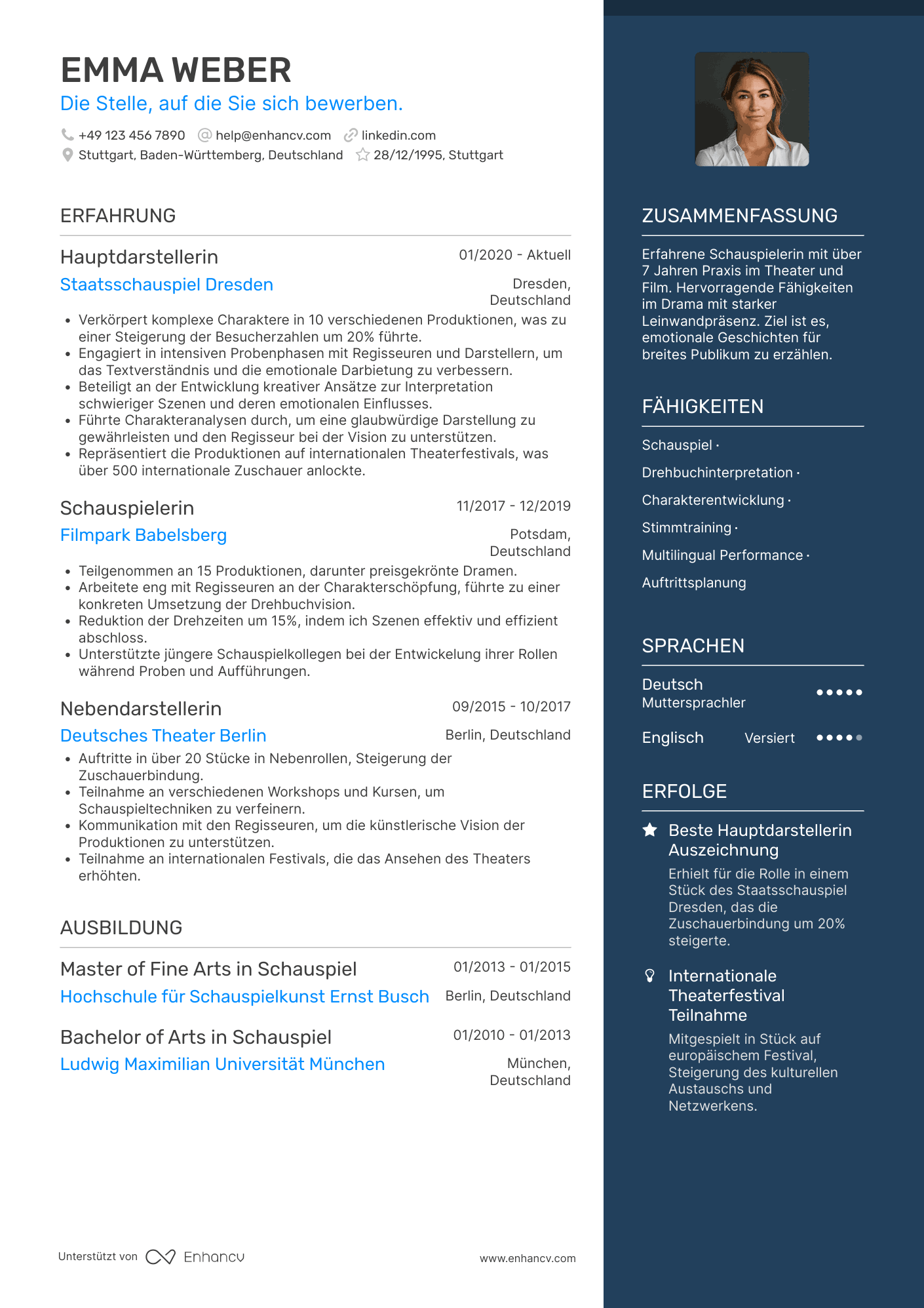 Lebenslauf als Hauptdarsteller Schauspieler Resume Example