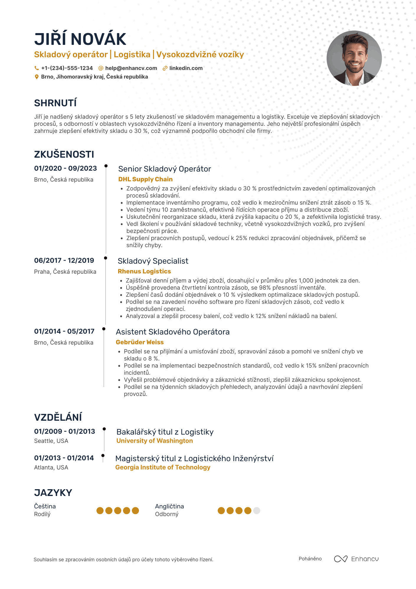 Životopis pro Operátor Skladování Resume Example