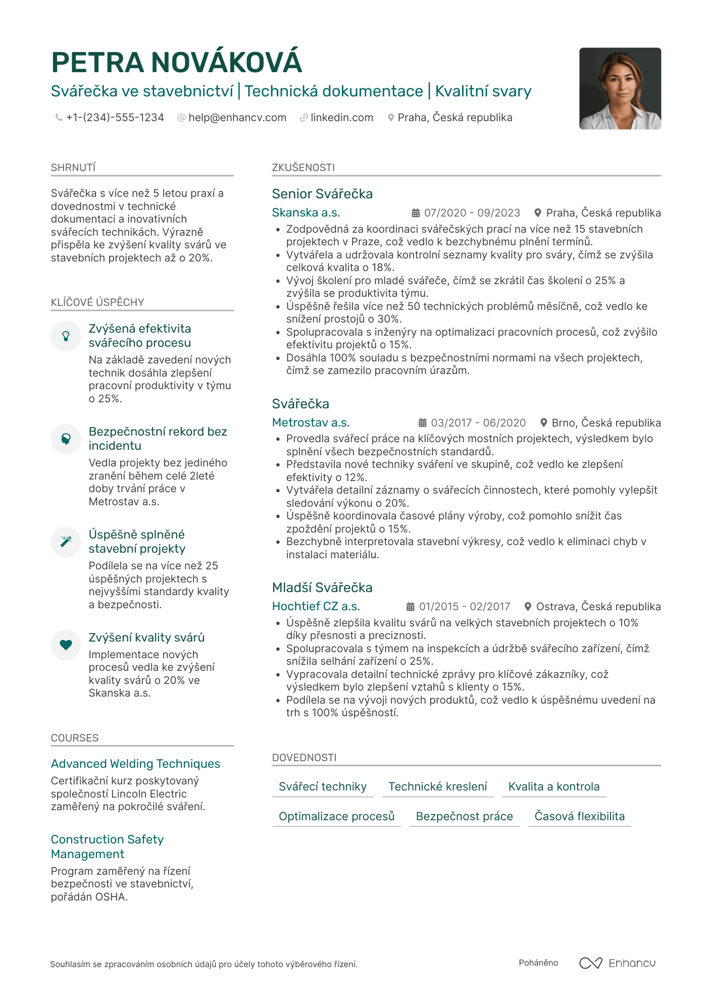 Životopis pro Svářeč ve stavebnictví Resume Example