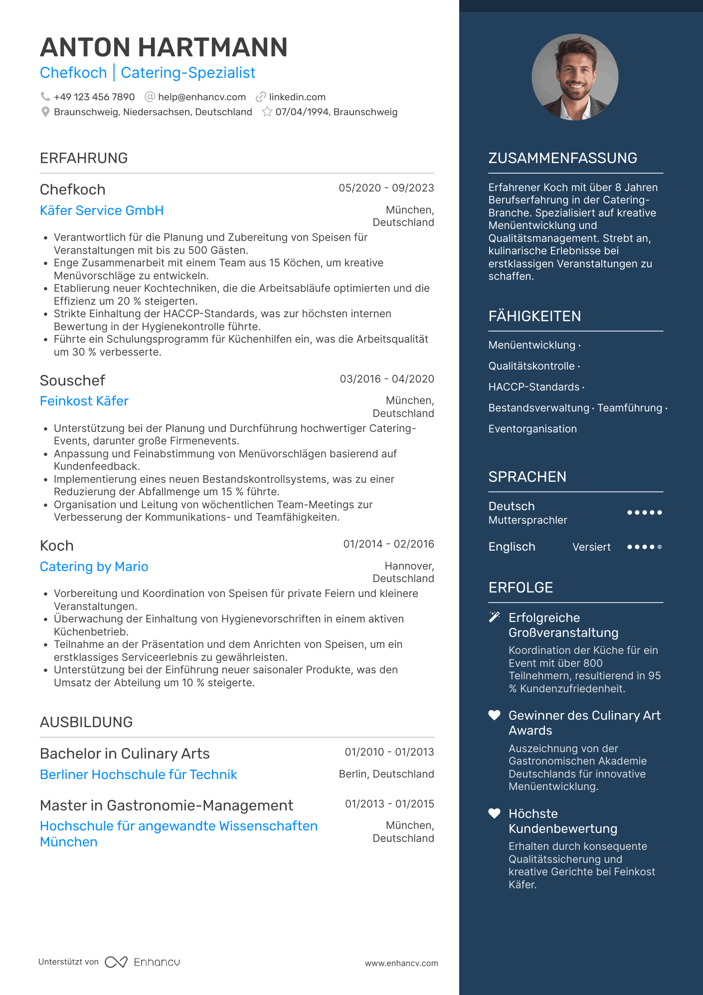 Lebenslauf in Koch in der Catering Industrie Resume Example