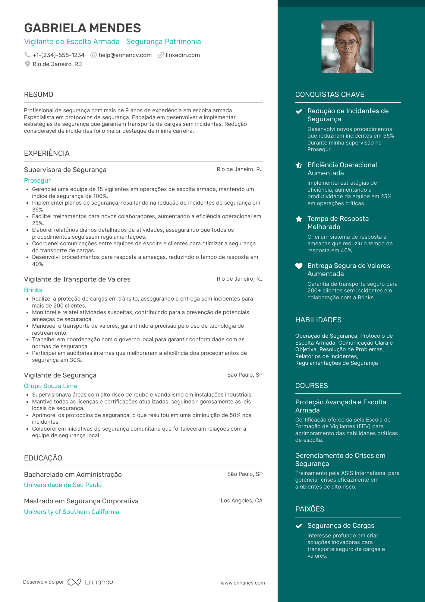 Vigilante de Escolta Armada Resume Example