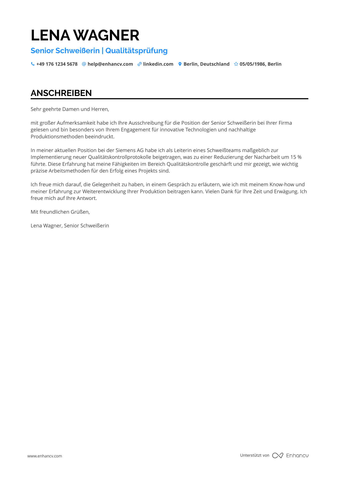 Senior Schweißer Resume Example