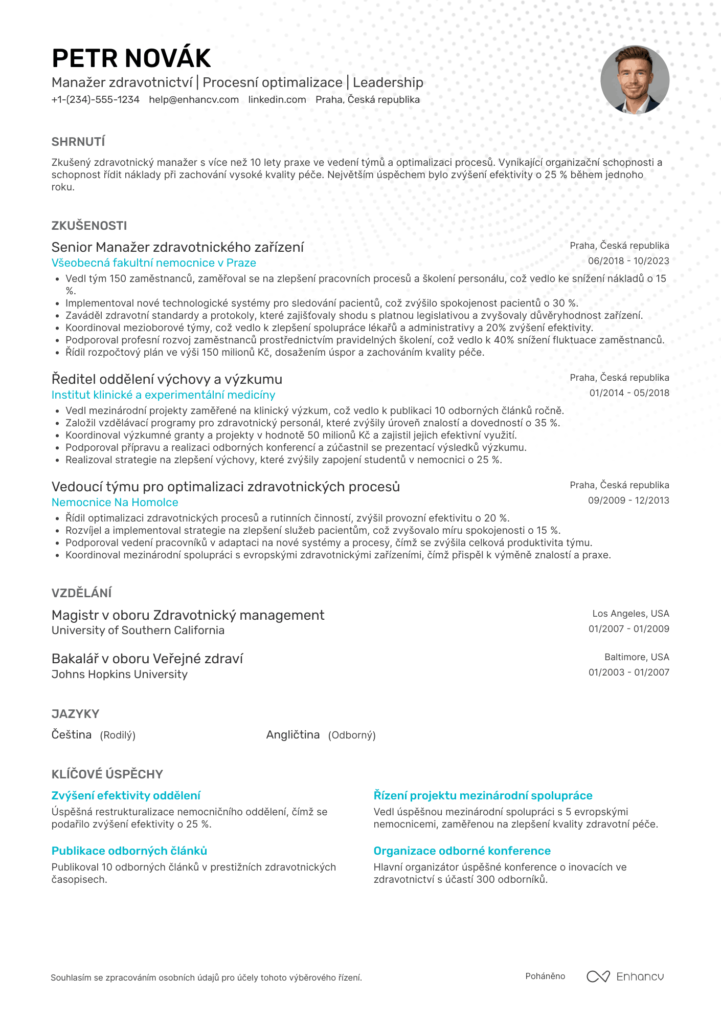 Životopis pro Manažer zdravotnictví Resume Example