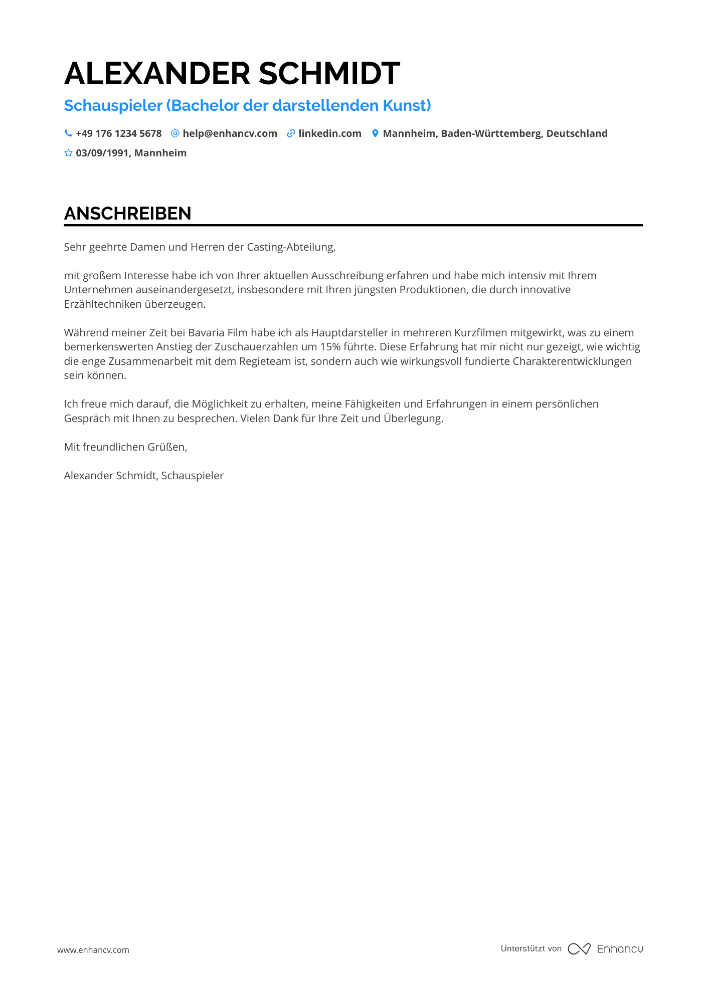 Junior Schauspieler Resume Example