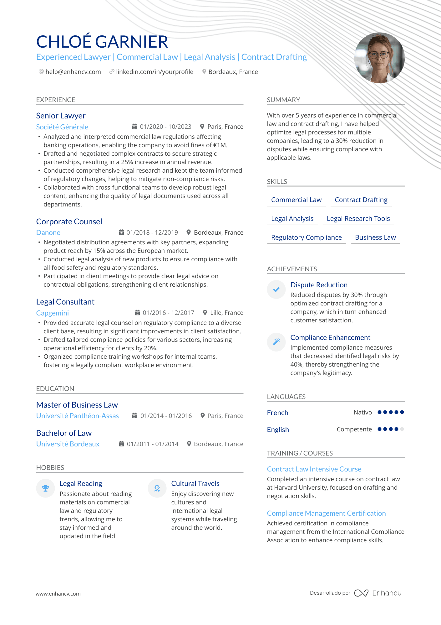 CV en anglais de juriste Resume Example