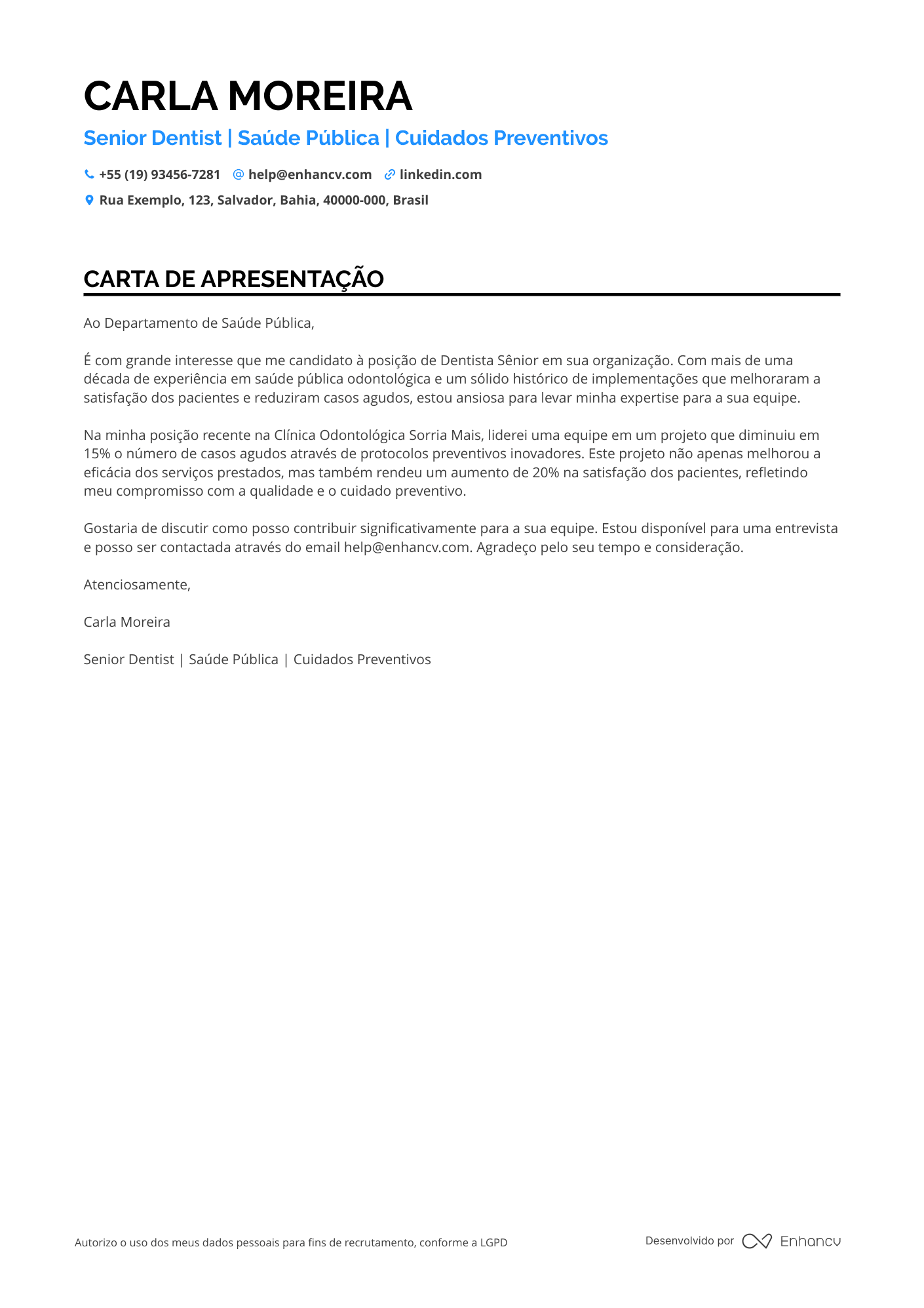 Dentista Sênior Resume Example
