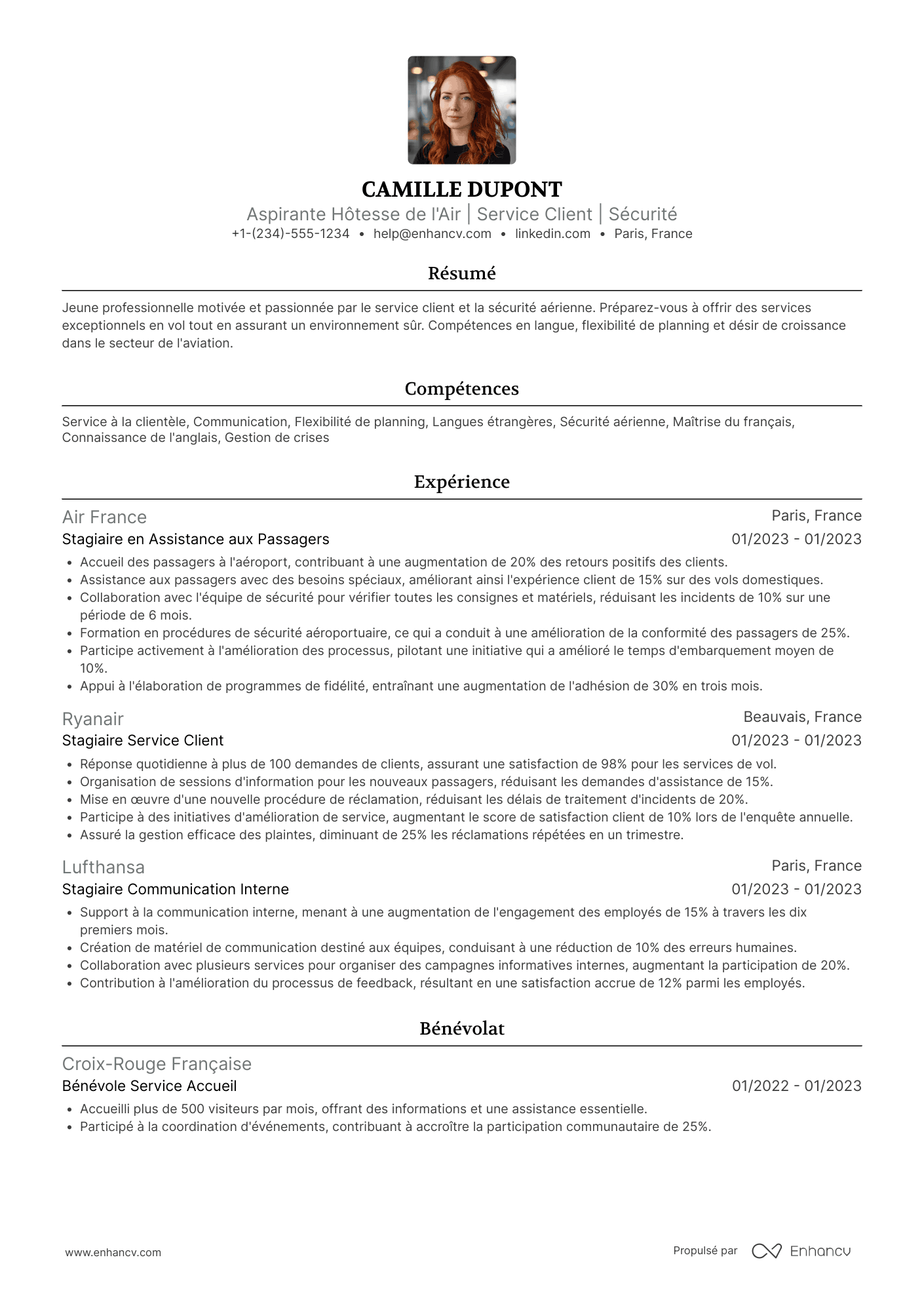 CV d’hôtesse de l'air sans expérience Resume Example