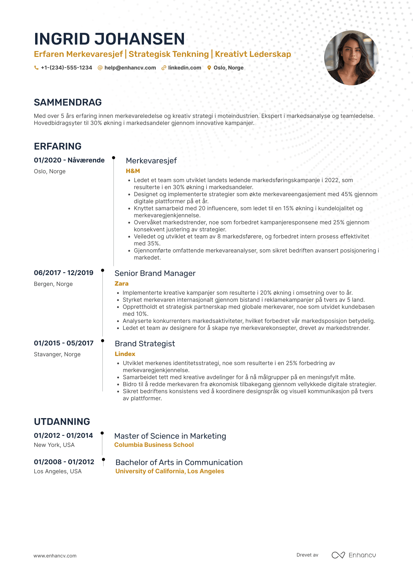 CV for Merkevaresjef for Moteindustrien Resume Example